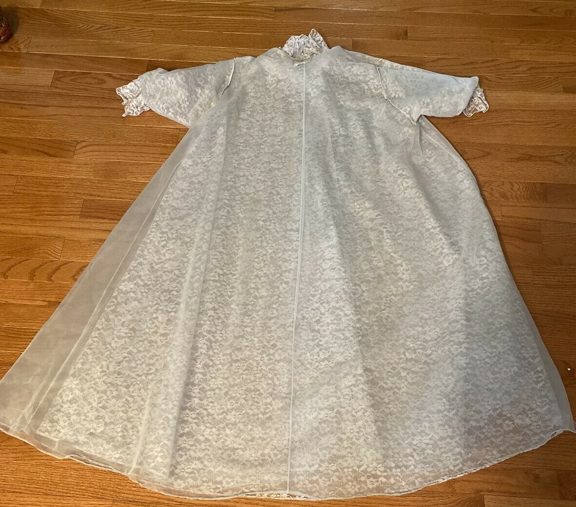 Vintage Blue Chantilly lace Nylon Duster Woman Housecoat Robe sleepwear Lingerie