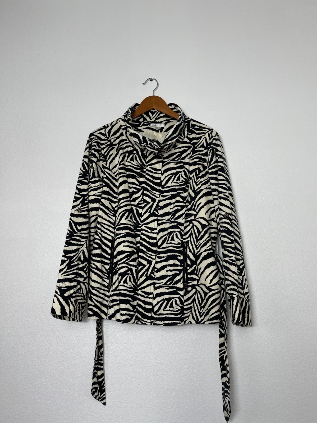 Vintage Puli Zebra Print Belted Utility Jacket Womens LG Y2K Indie Sleaze Cotton