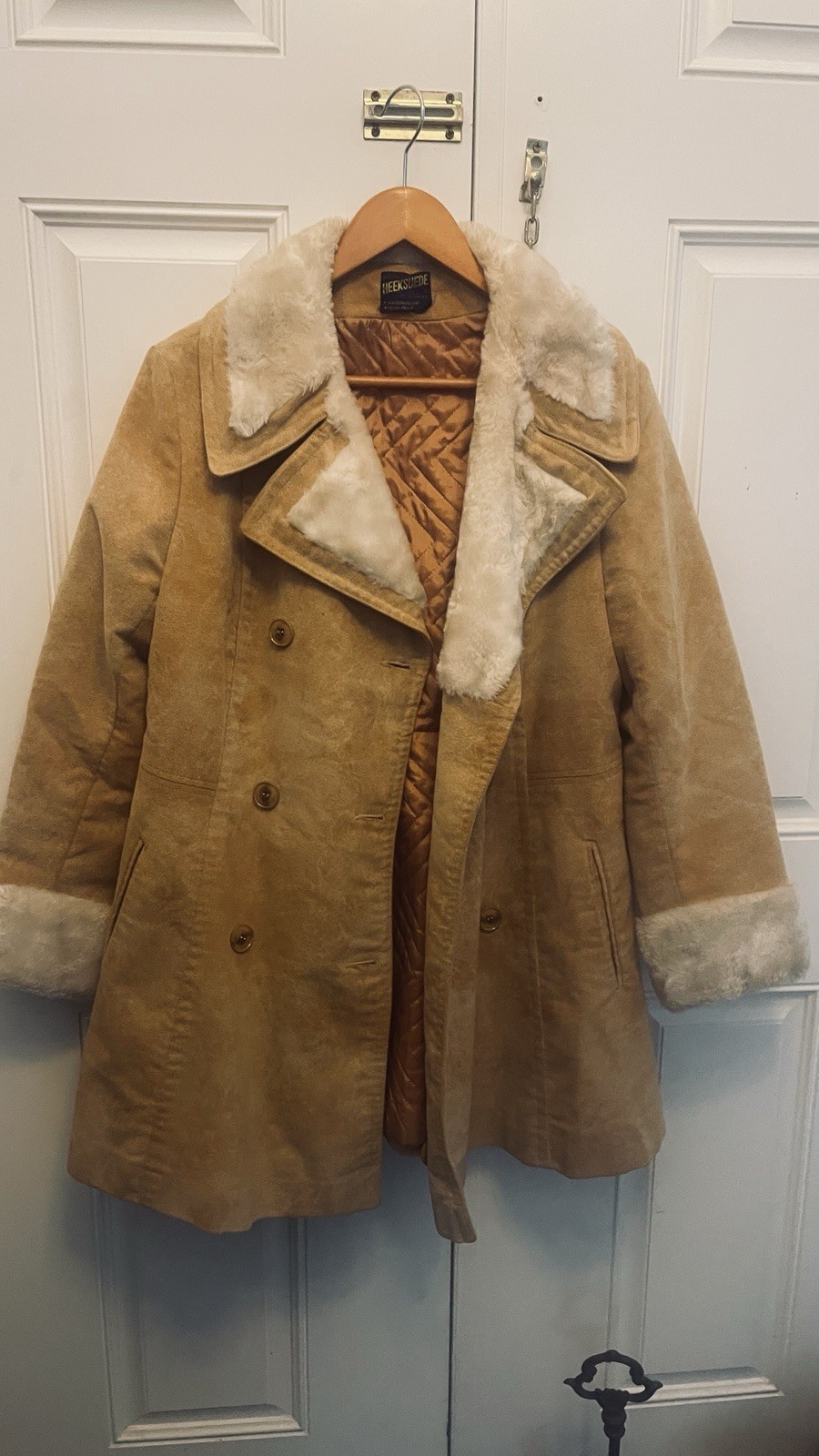Vintage Heeksuede Double Breasted Faux Suede&Fur Women&rsquo;s BeigeCoat Sz M, Holland