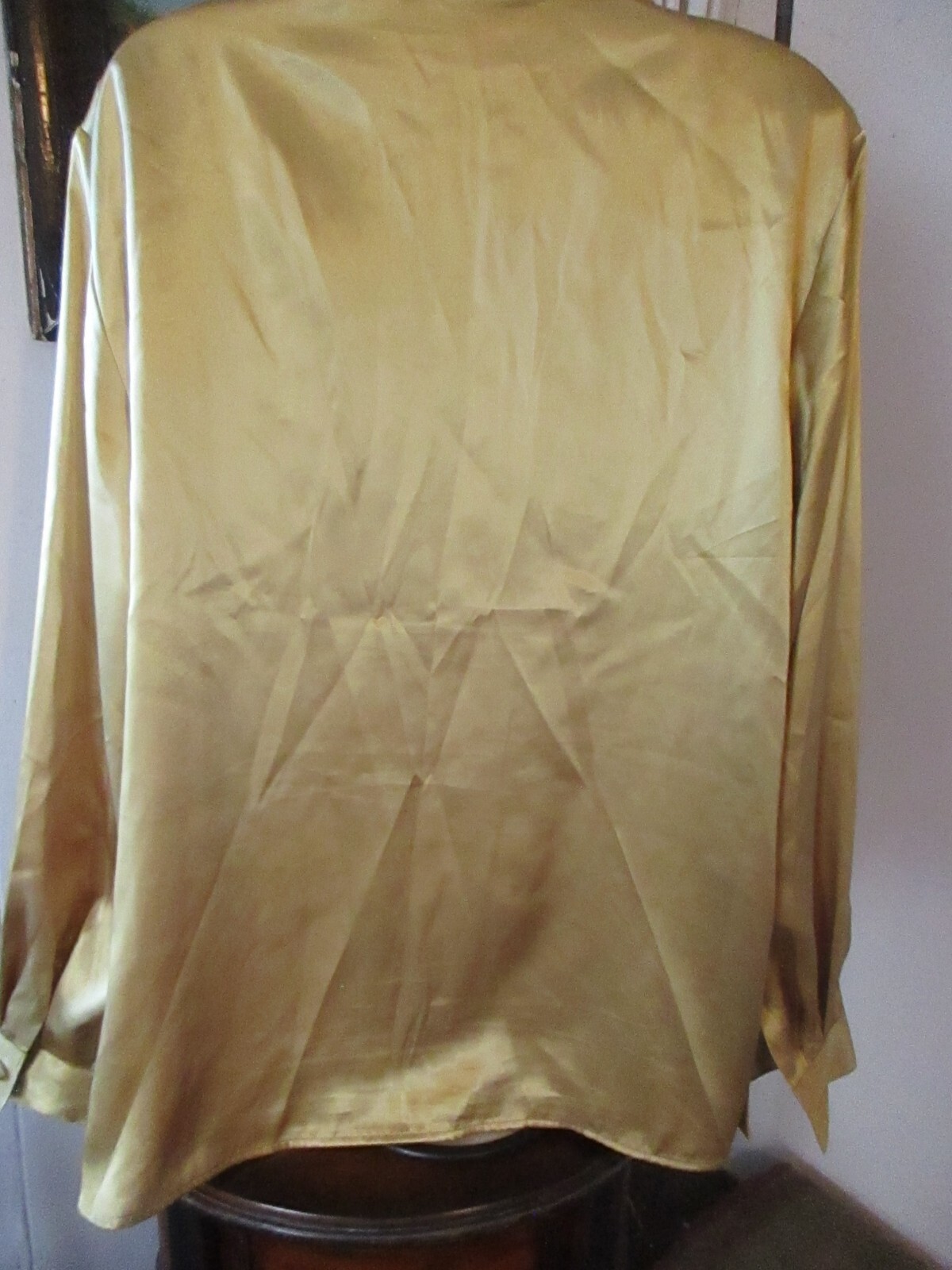 Vintage Joan Leslie 18 Plus Gold Button up Poly Satin Blouse Long sleeve AS-IS