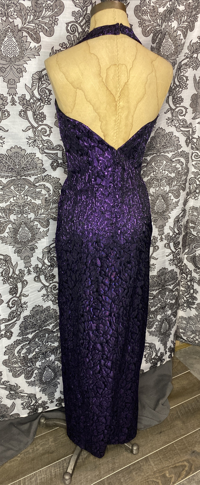 Vintage Flirtations Alfred Angelo Black Purple Metallic Formal Dress USA 5/6 EUC