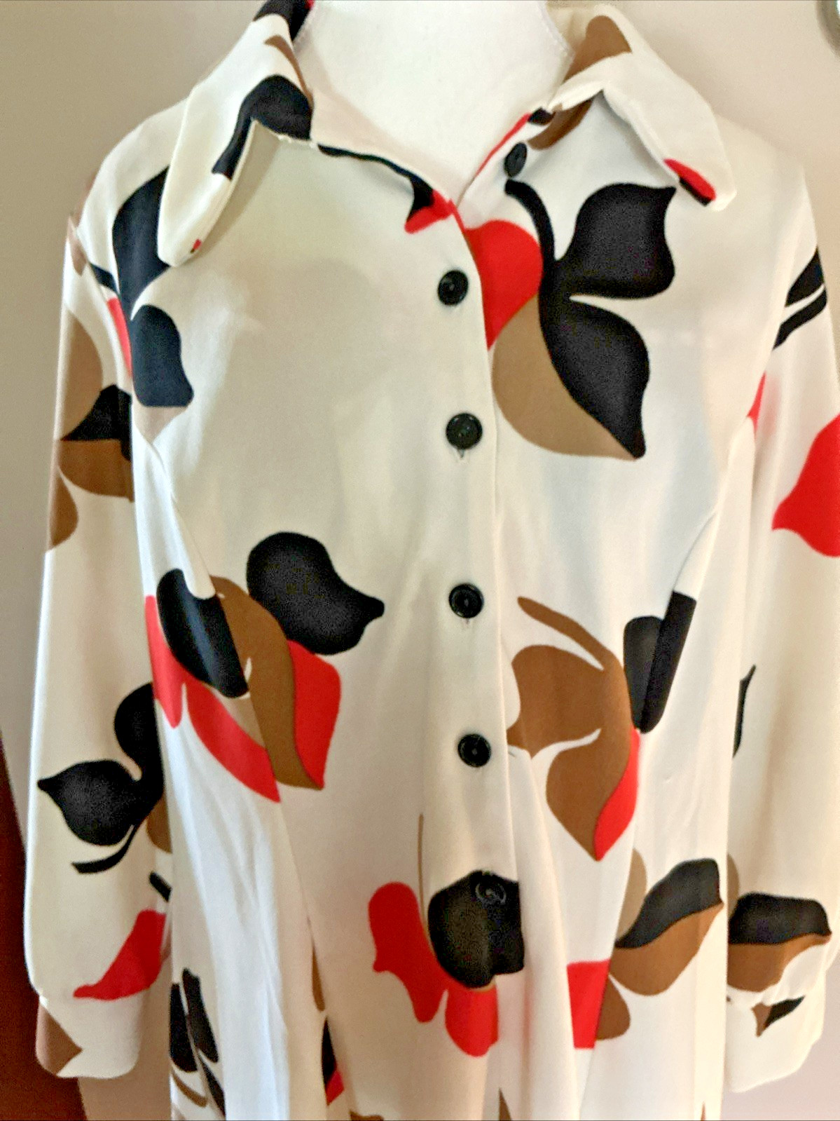 Vintage Big Beautiful Bold Print Button Front Long Sleeve Dress 46