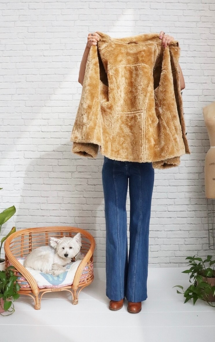 Vintage Faux Shearling Coat | Medium Large Size | 90s Brown Rancher Winter Coat