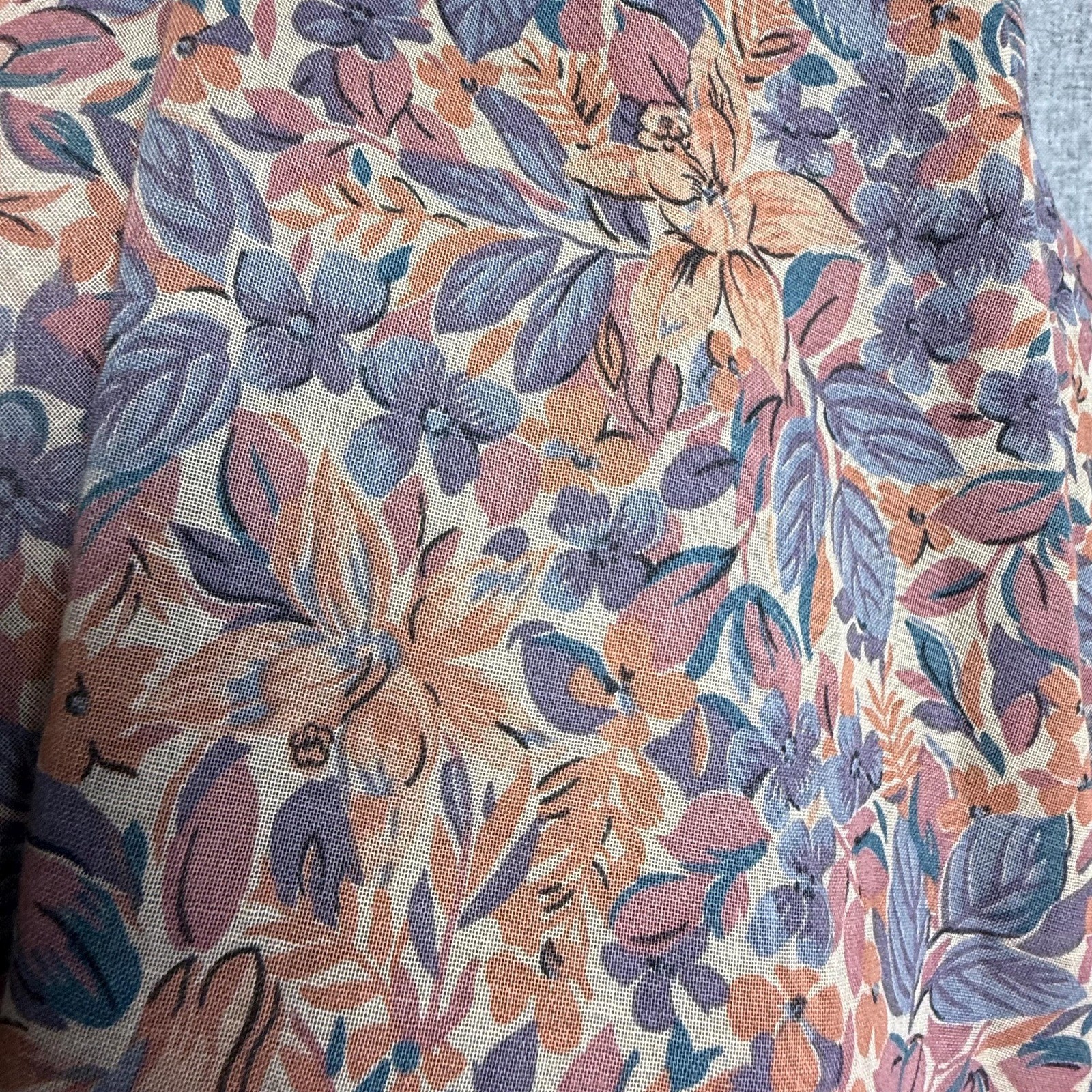Vintage 70s Samuel Blue Floral Brown Ruffle Midi Dress Small Cottagecore Boho