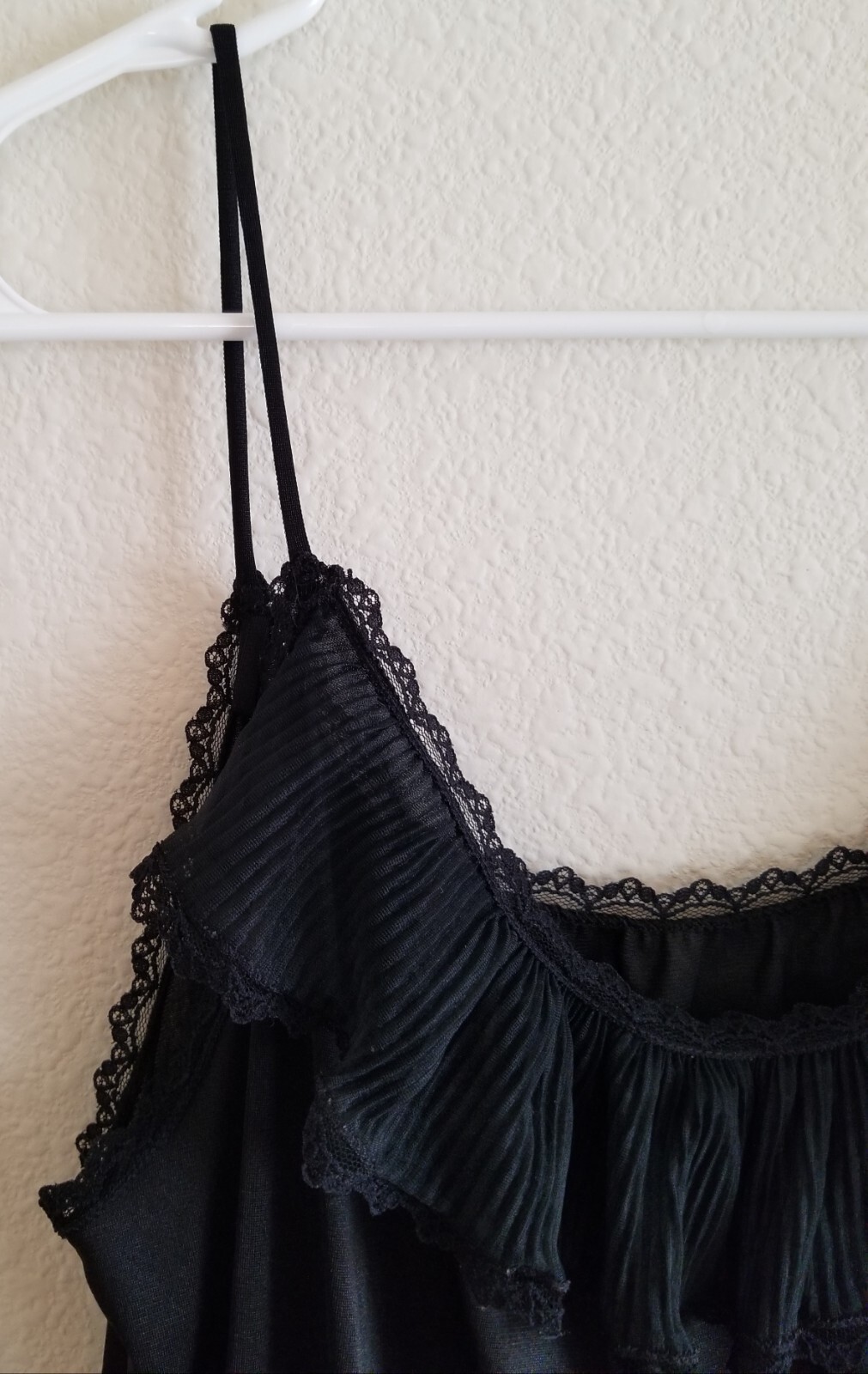 Sears 1980s Nightie Slip Black Ruffled Trim Lingerie Nightgown Medium 12-14 VTG