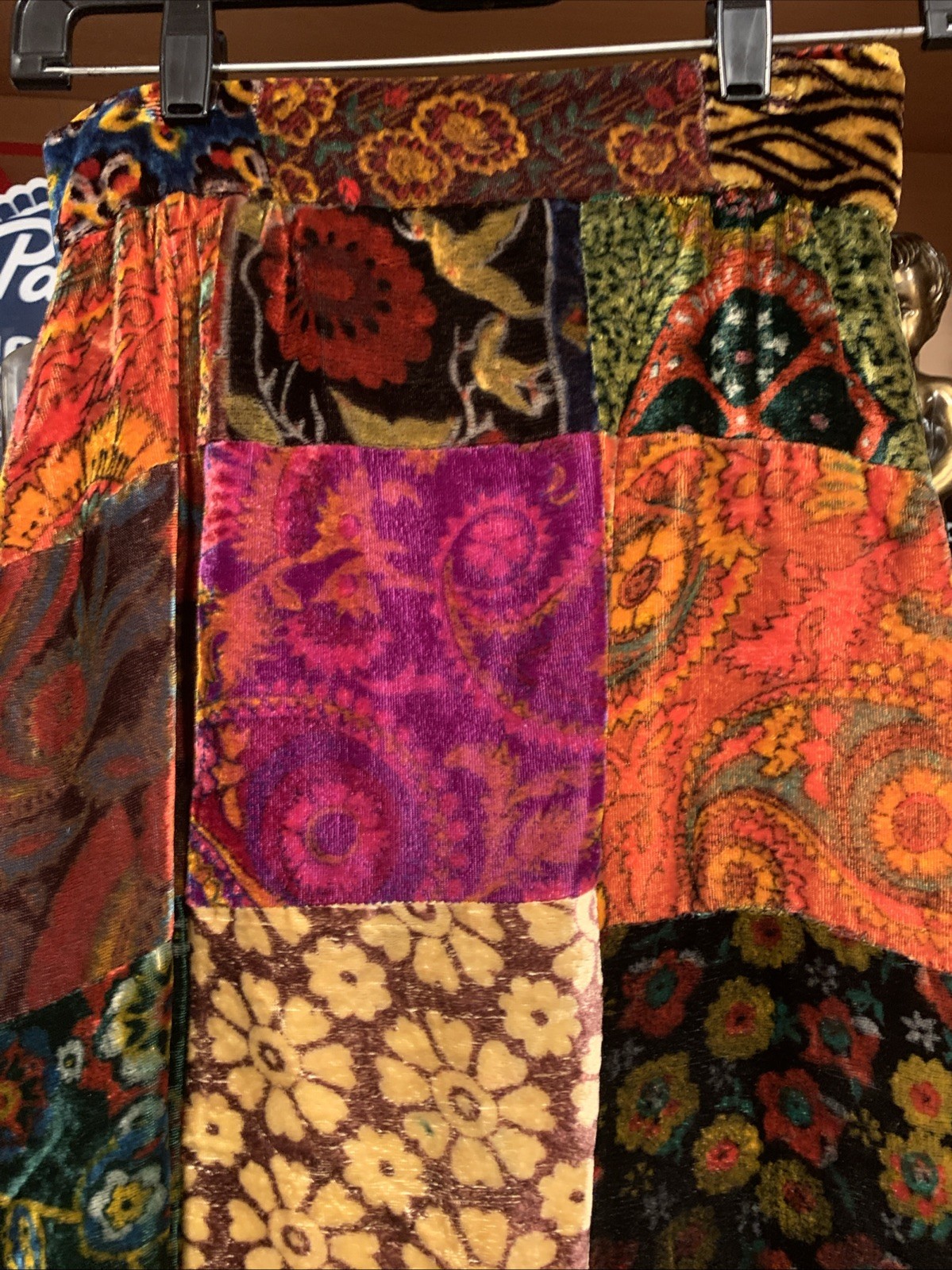 VINTAGE Vicky Vaughn Velvet Patchwork Long Skirt Gypsie Boho Hippy 70s 24&Prime; Waist