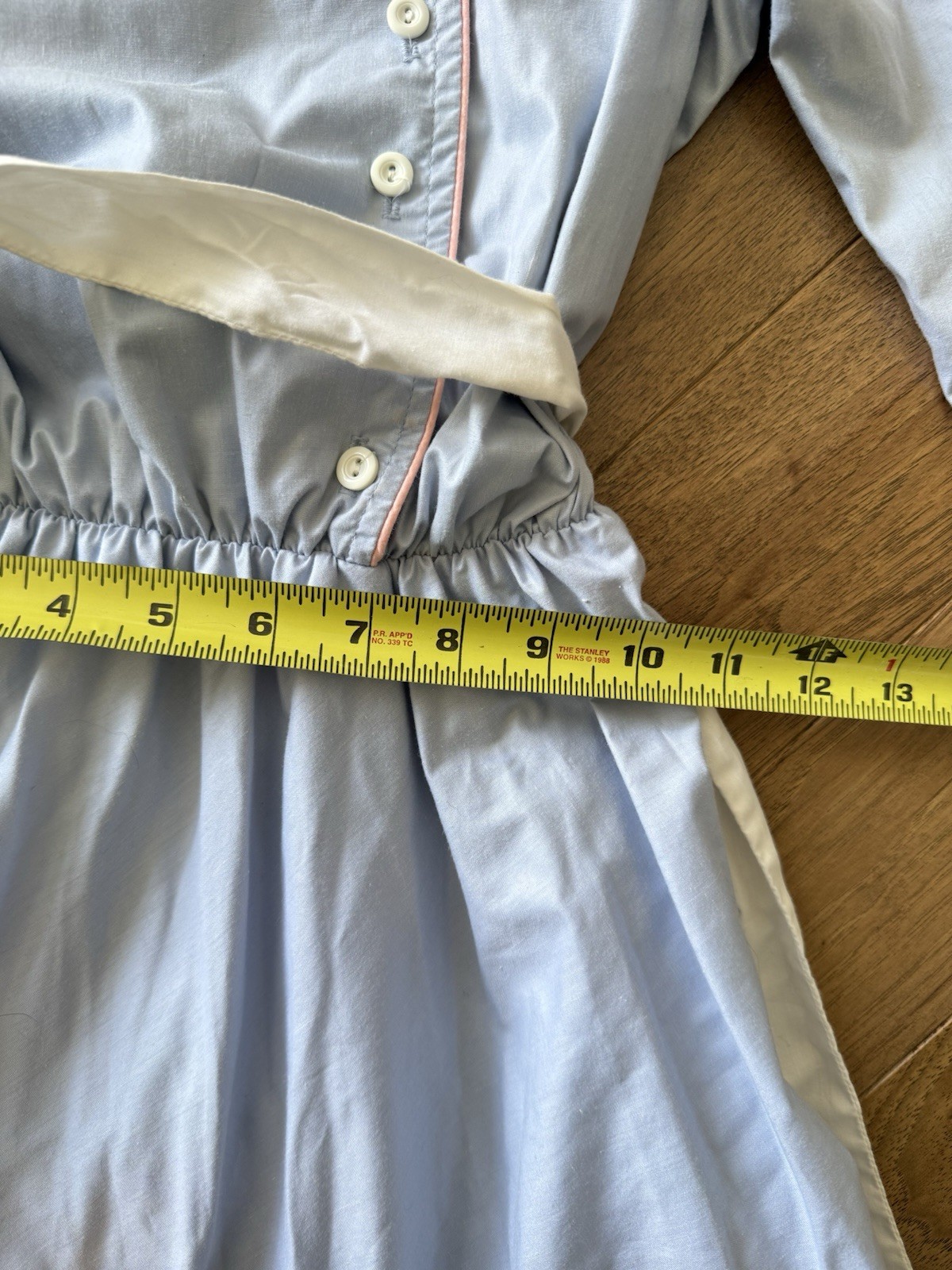 Vintage Cottagecore Dress Trad Wife Swing Dress Powder Blue Pink Trim 1950s