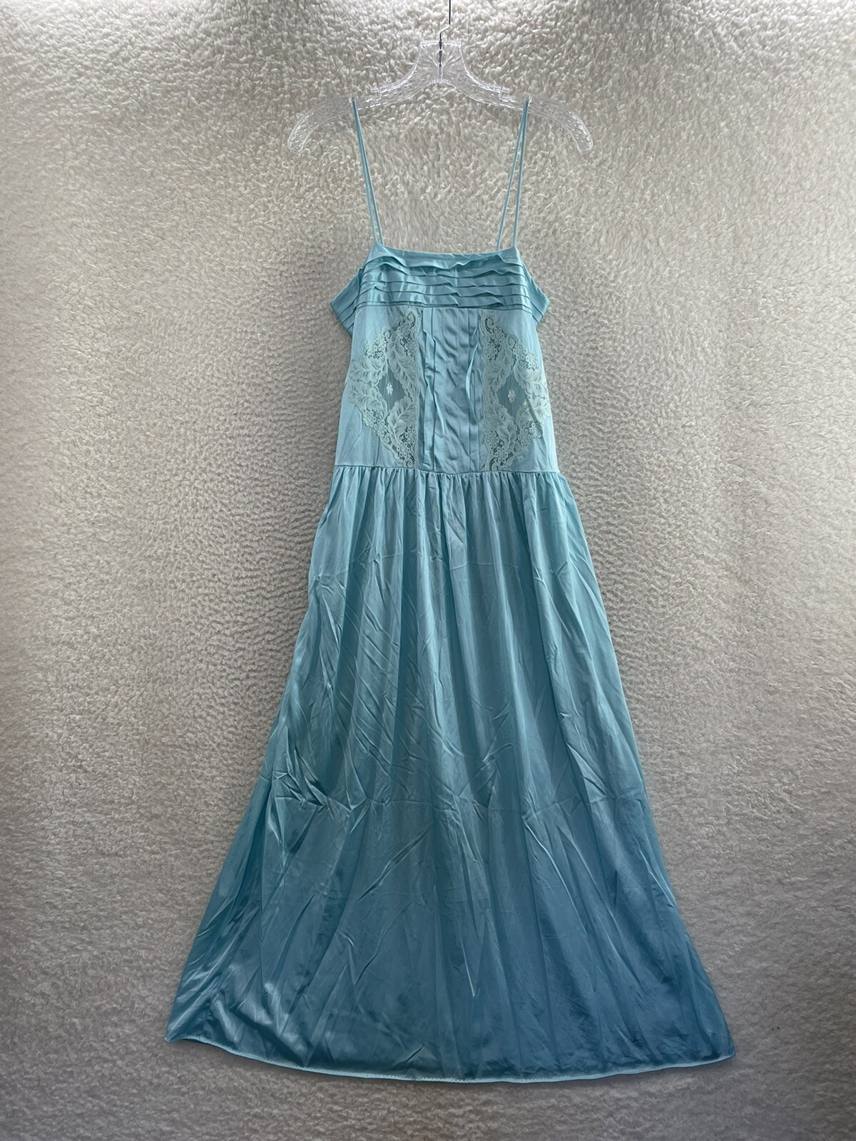 80s Vintage Maxi Slip Dress Blue Satin Negligee Lingerie Edwardian Victorian
