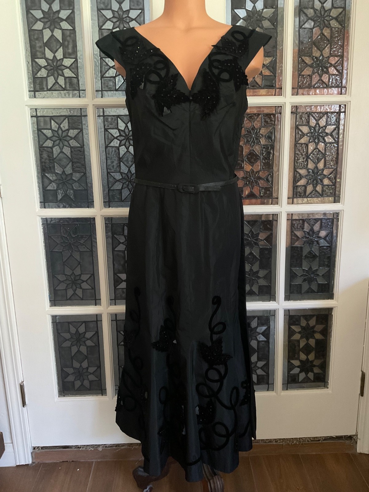 Vtg. Black Satin Taffeta Dress Whimsigoth Dark Fairycore Gothic Henry A Conder