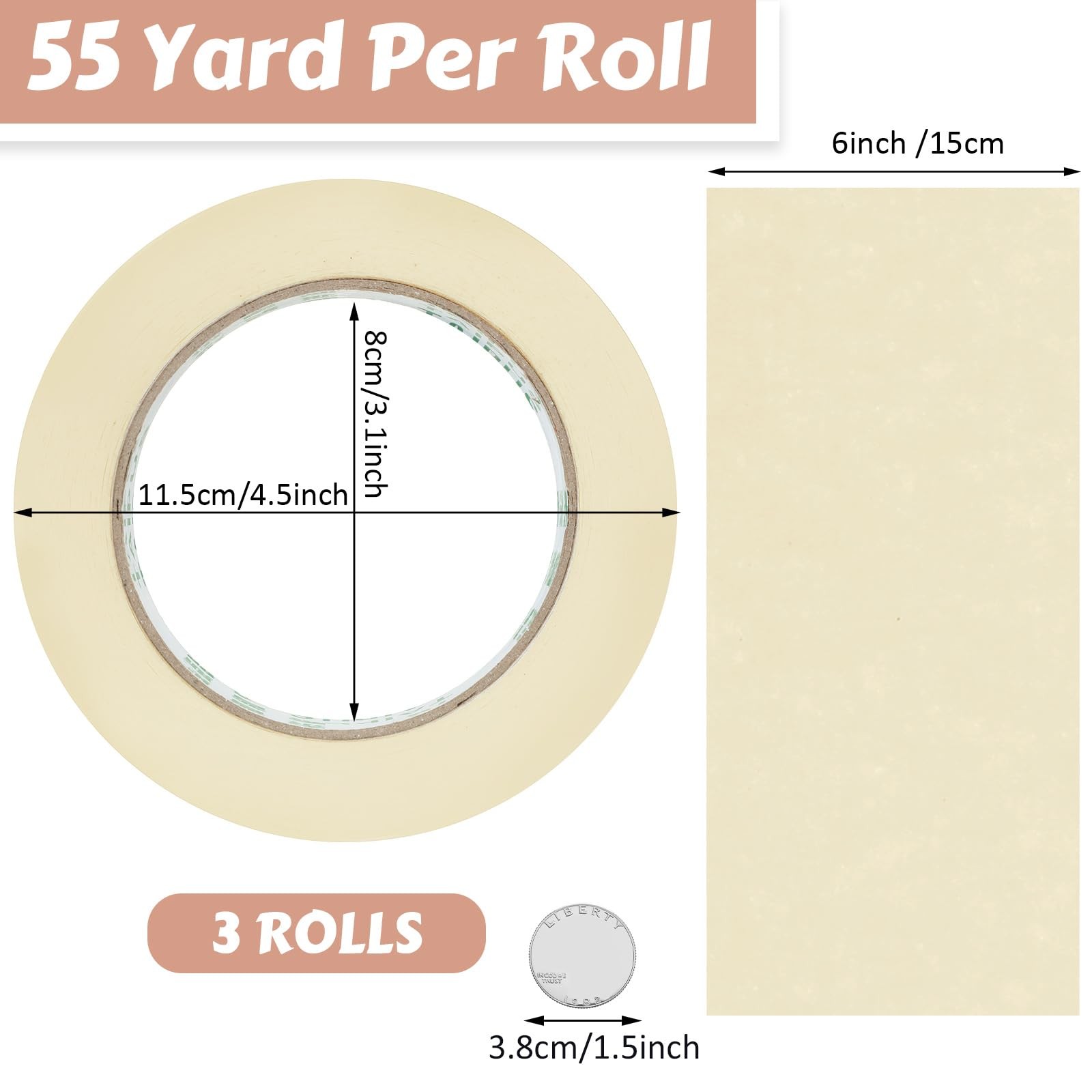 Fainne 6 Inch x 55 Yards Masking Tape 3 Rolls General Purpose Painting Home