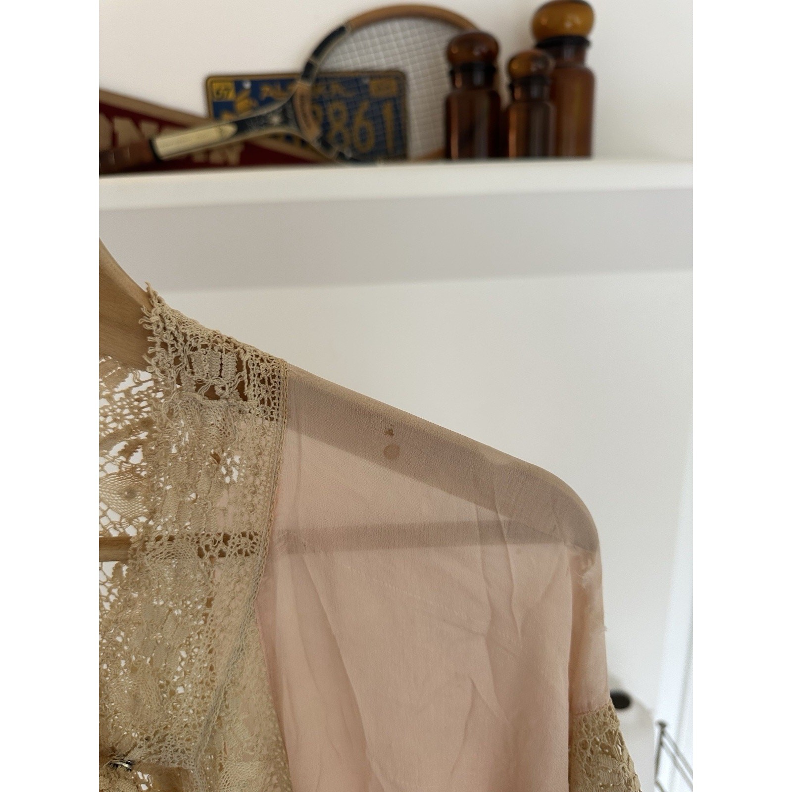 1930s Vintage Sheer Lace Boudoir Peignoir Gown Romantic Robe READ