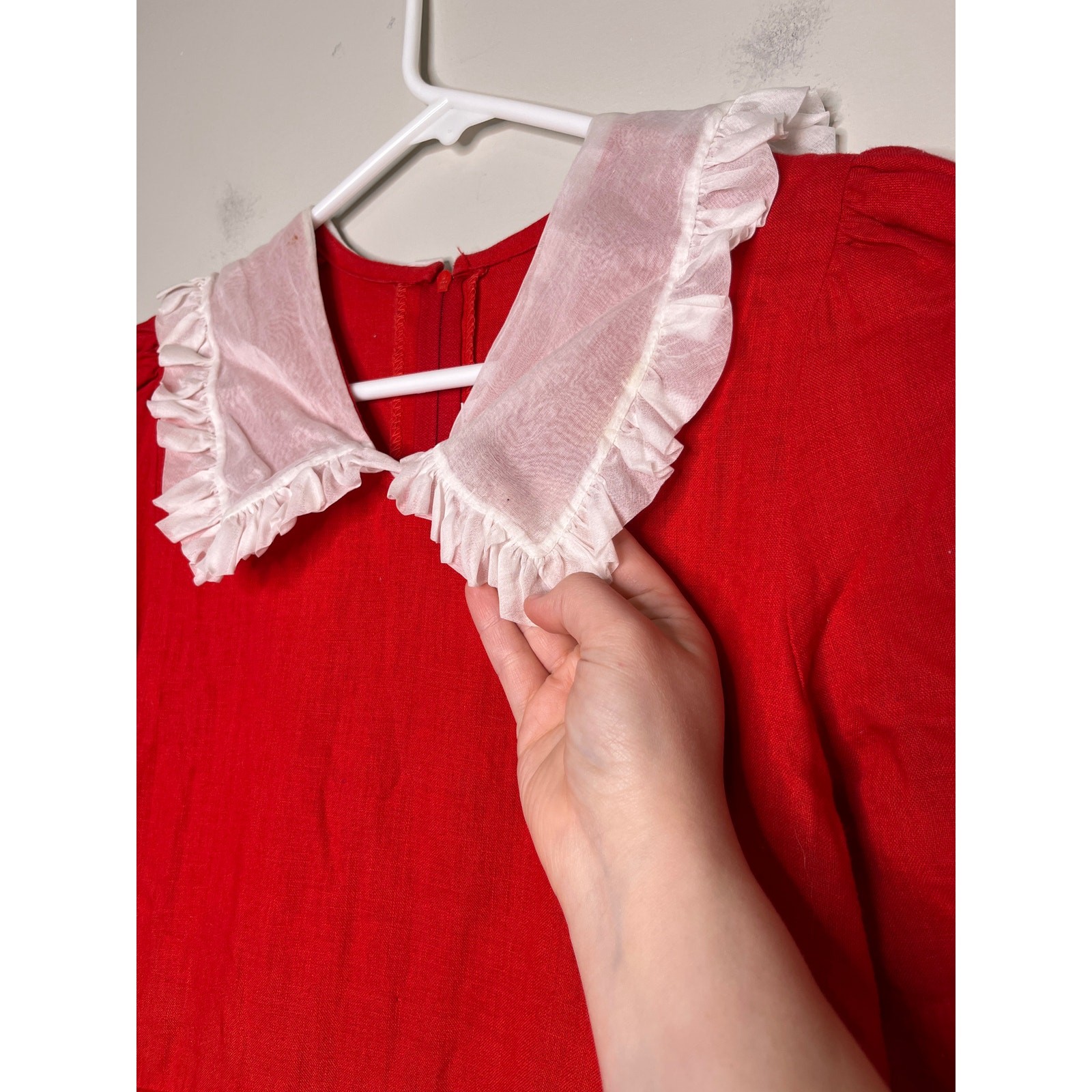 1980s Caseros Imports Red White Ruffle Collar Coquette Cottage Tea Party Dress M