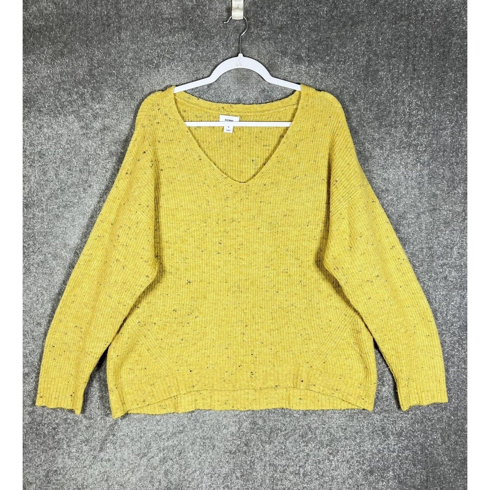 Old Navy Slouch V-Neck Pullover Sweater Womens Size XL Squash Yellow Confetti