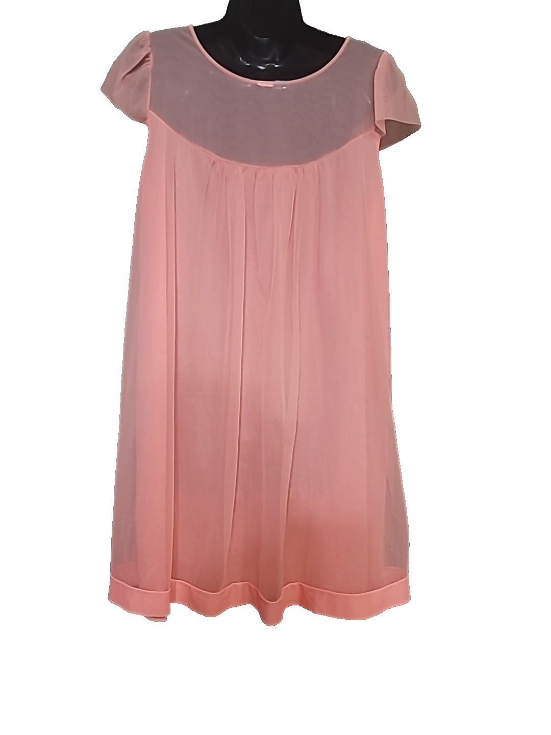 Vintage 60s Double Layer Sheer Chiffon Babydoll Nightgown Coral Size M L ? FLAW