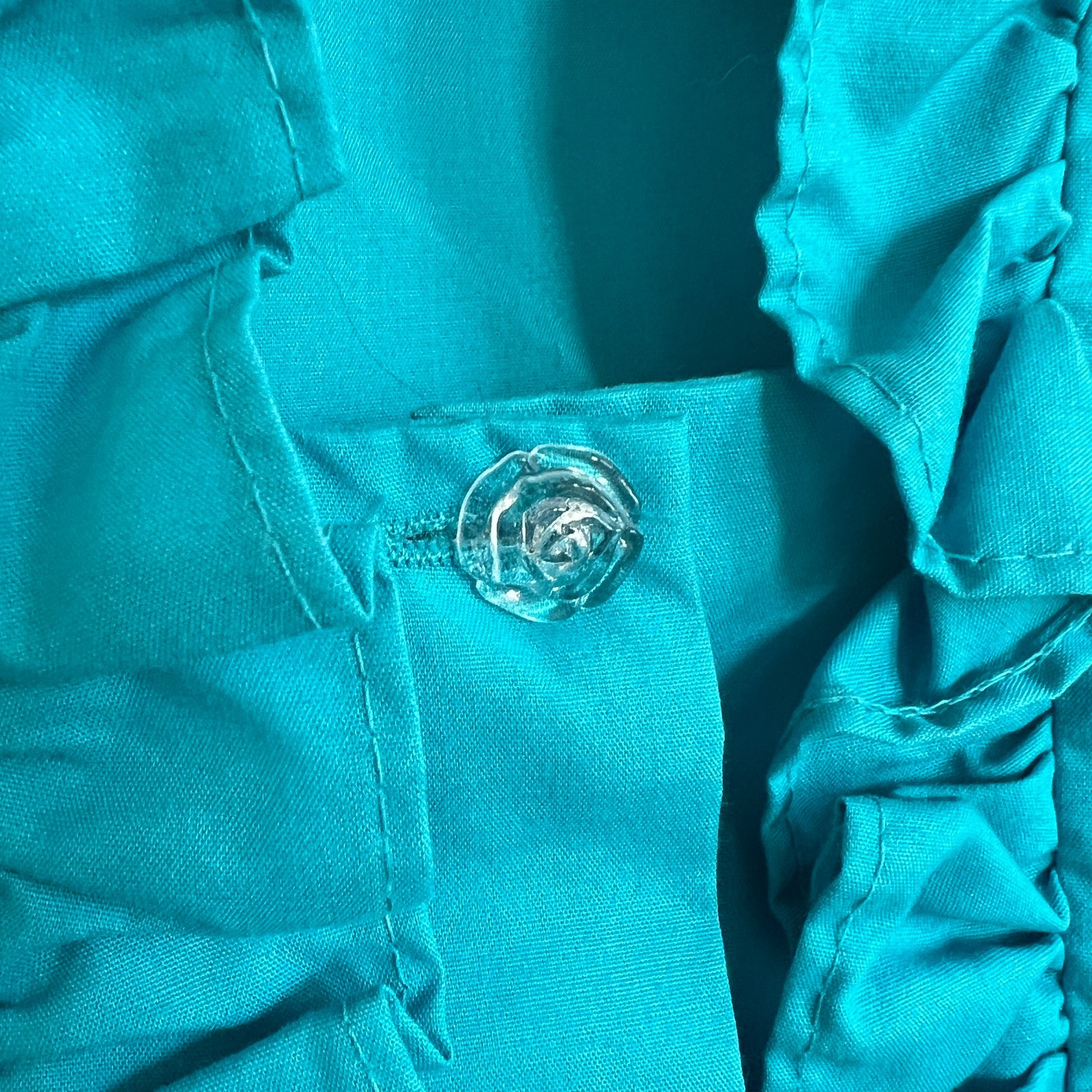 Vintage Malco Modes Turquoise Ruffle Prairie Blouse Size S Cottagecore USA