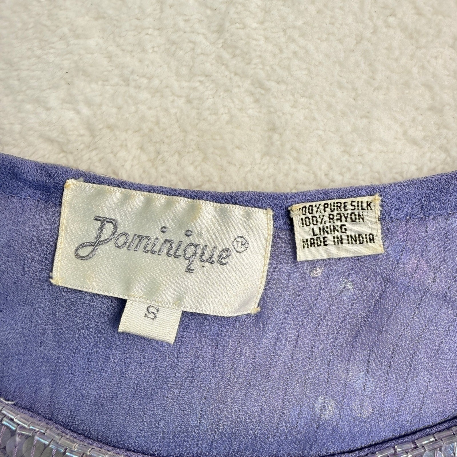 Vintage Dominique Sequin Beaded Silk Top Women Small Purple Fairy Grunge Whimsy