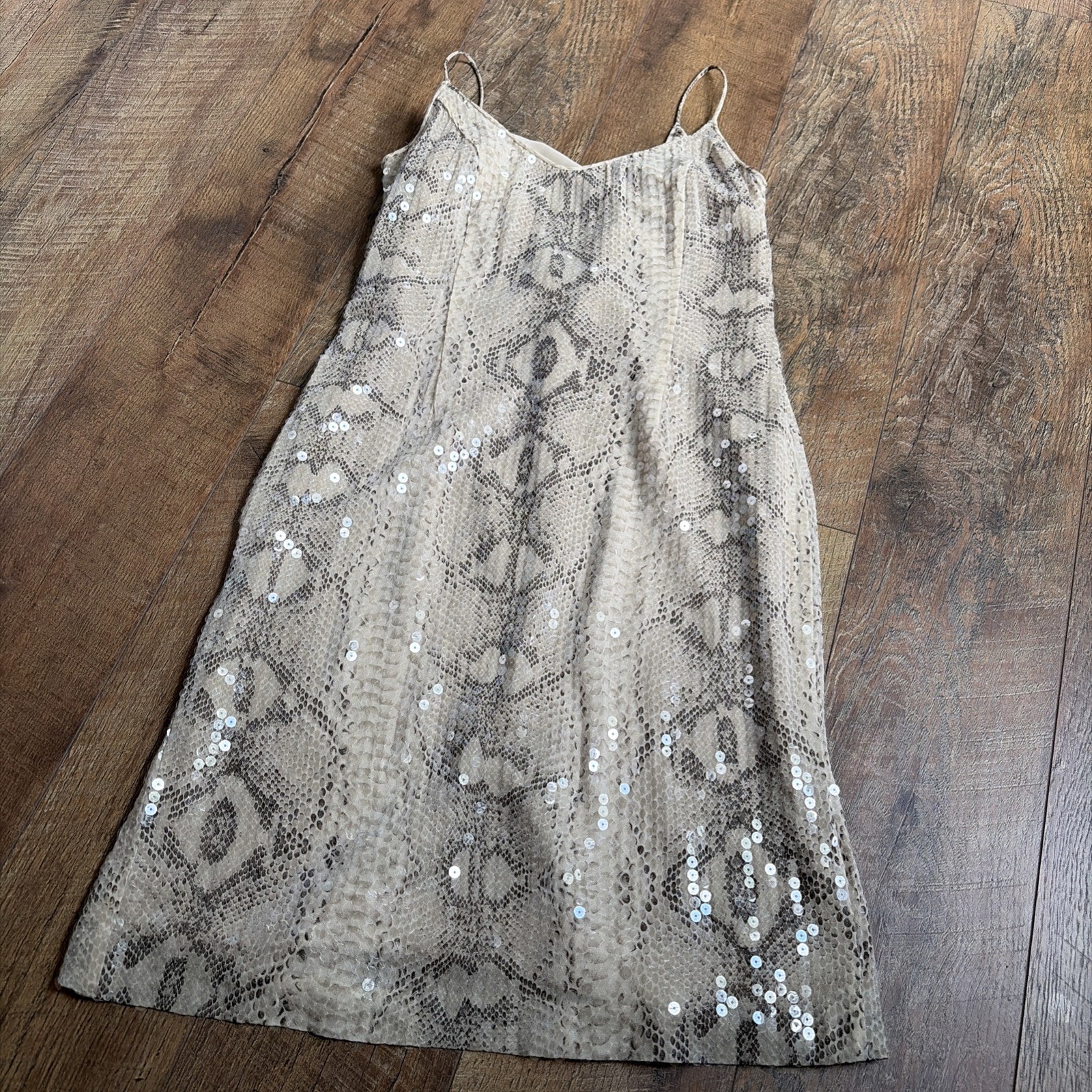 Basix 100% Silk Vintage 90’s Snakeskin Clear Sequin Overlay Sparkle Nightclub 8