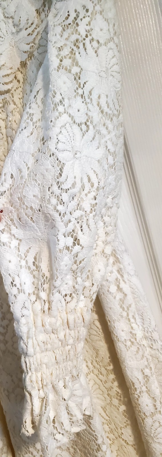 Vintage Ivory Cream Romantic Lace Elastic Waist Cuffs Custom Made Wedding Dress