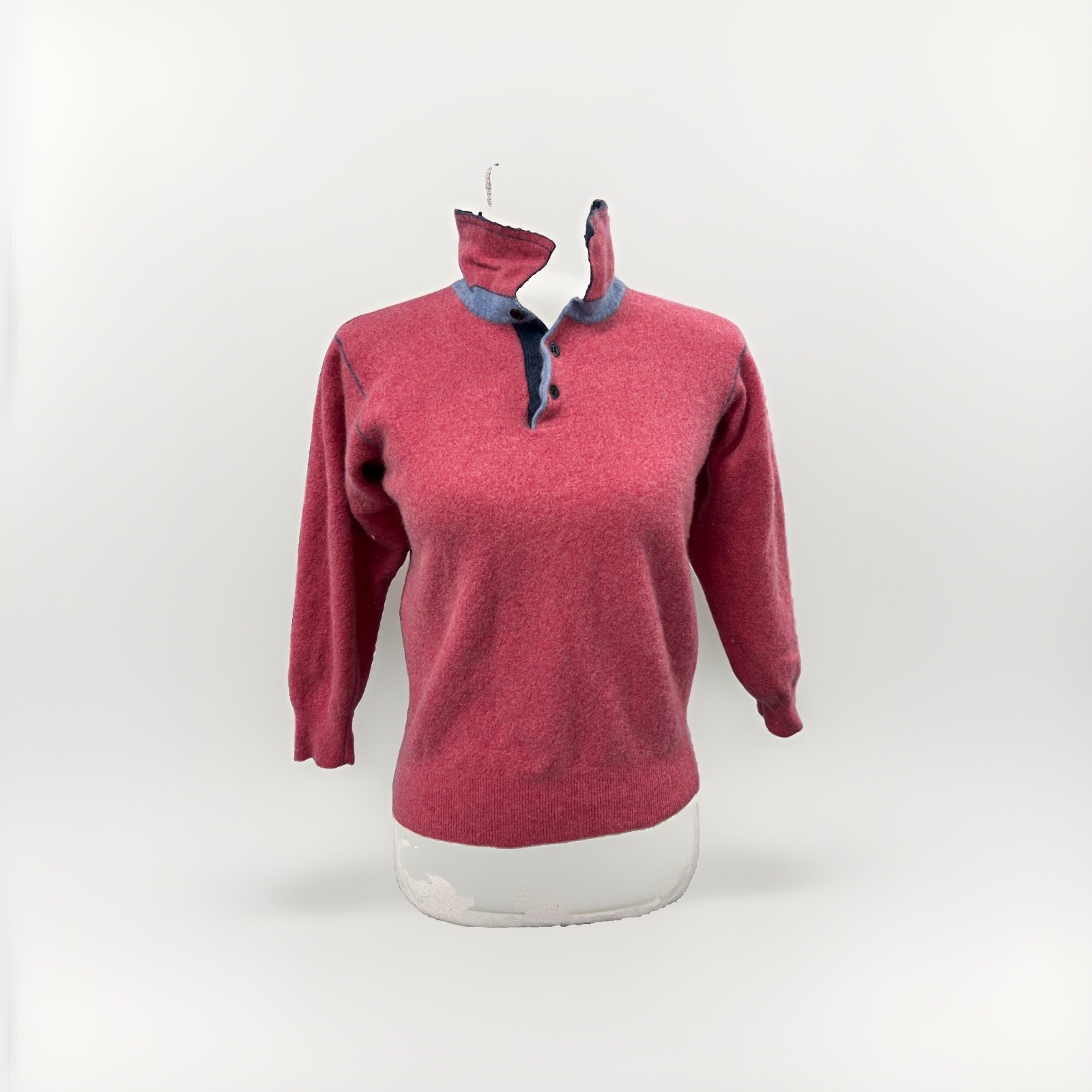Dalmine Uomo Vintage Button Neck Sweater Medium Cashmere Wool Italy
