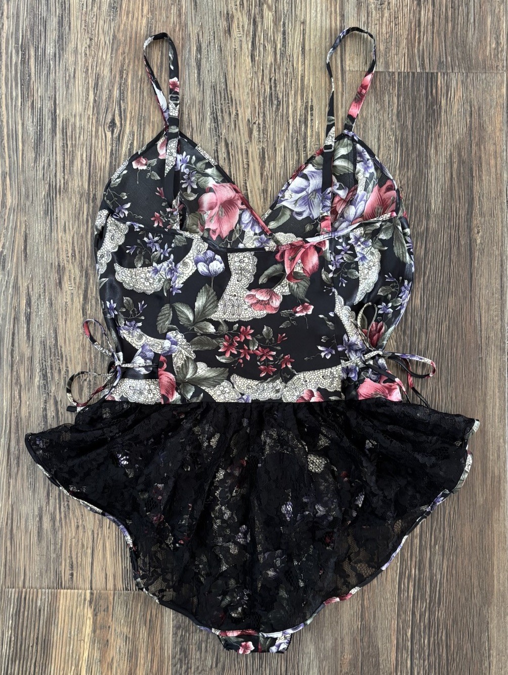 Vtg Victorias Secret Gold Label Satin Floral Teddy Lingerie NO SIZE TAG Lace 90s