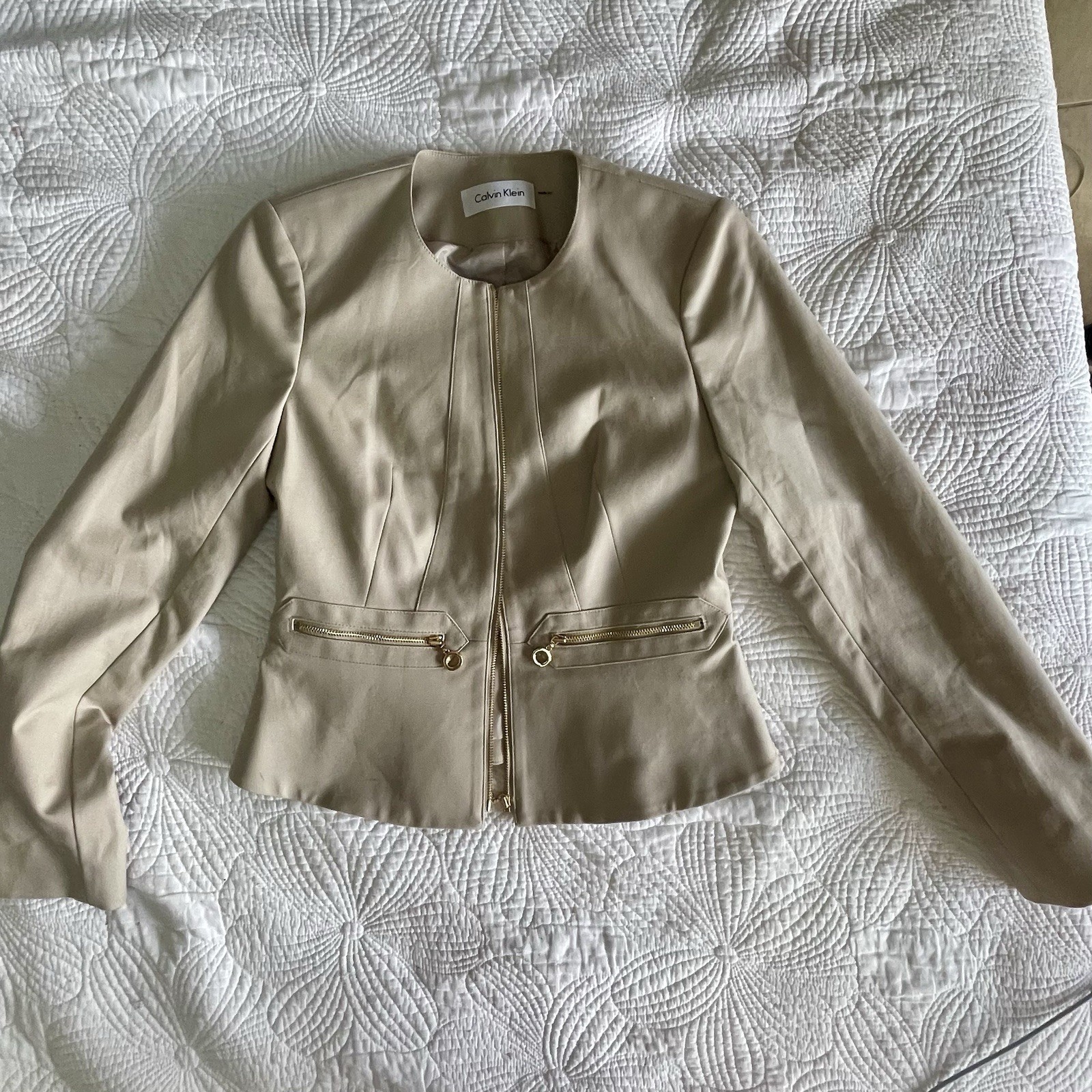 Calvin Klein Womens Peplum Beige Blazer NWOT