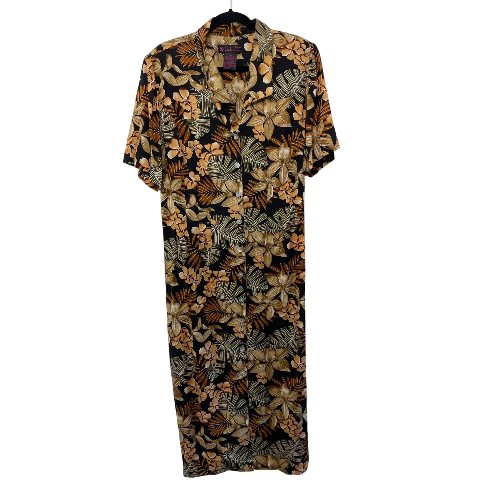 Vintage Floral Rayon Maxi Dress Button Front Tropical 18W Resort Island Vacation