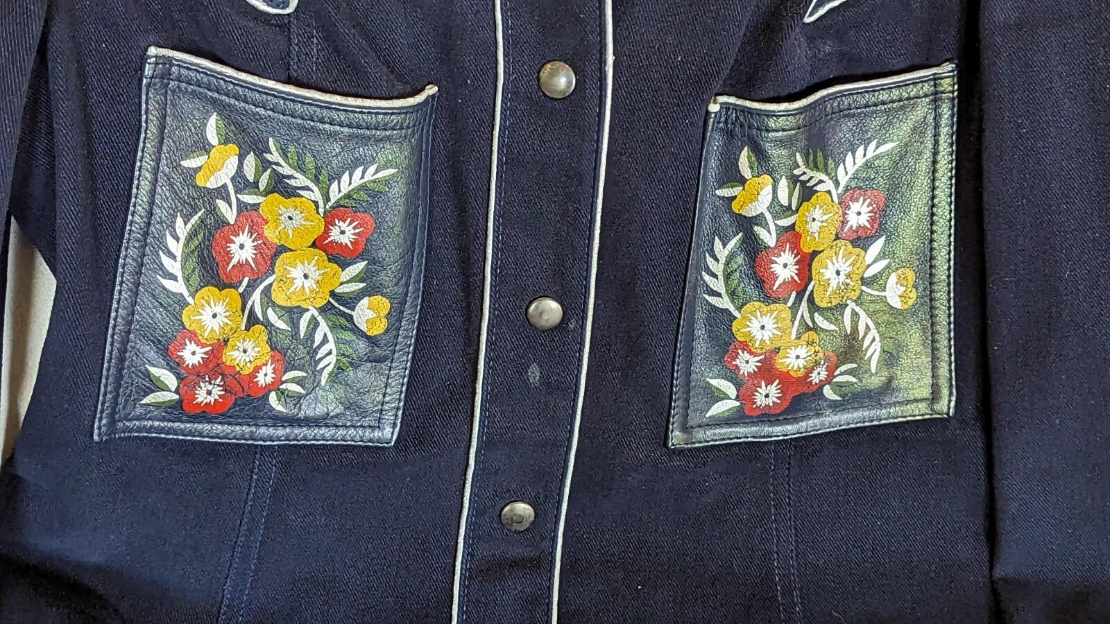 Vintage Roncelli Jacket Early 70s Handpainted Leather Patches EC Hong Kong Sz 7
