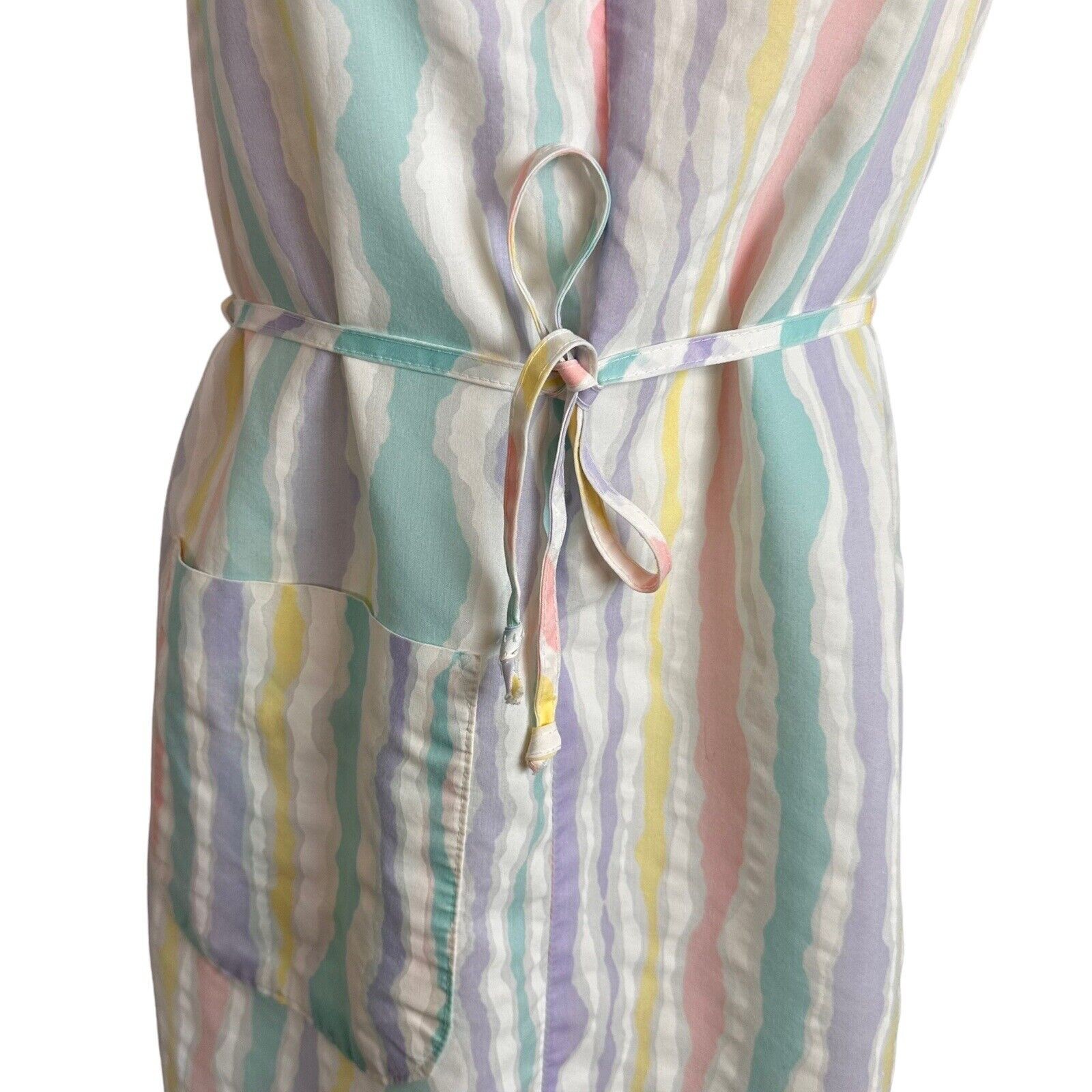 Smart Time House Coat Day Dress Multicolor Striped Half Zip Front Belt Vtg Sz S