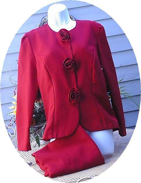 « LADY IN RED » 2-PIECE LONG SLEEVE LIGHTWEIGHT VINTAGE 80&rsquo;S DRESS SUIT SZ 10