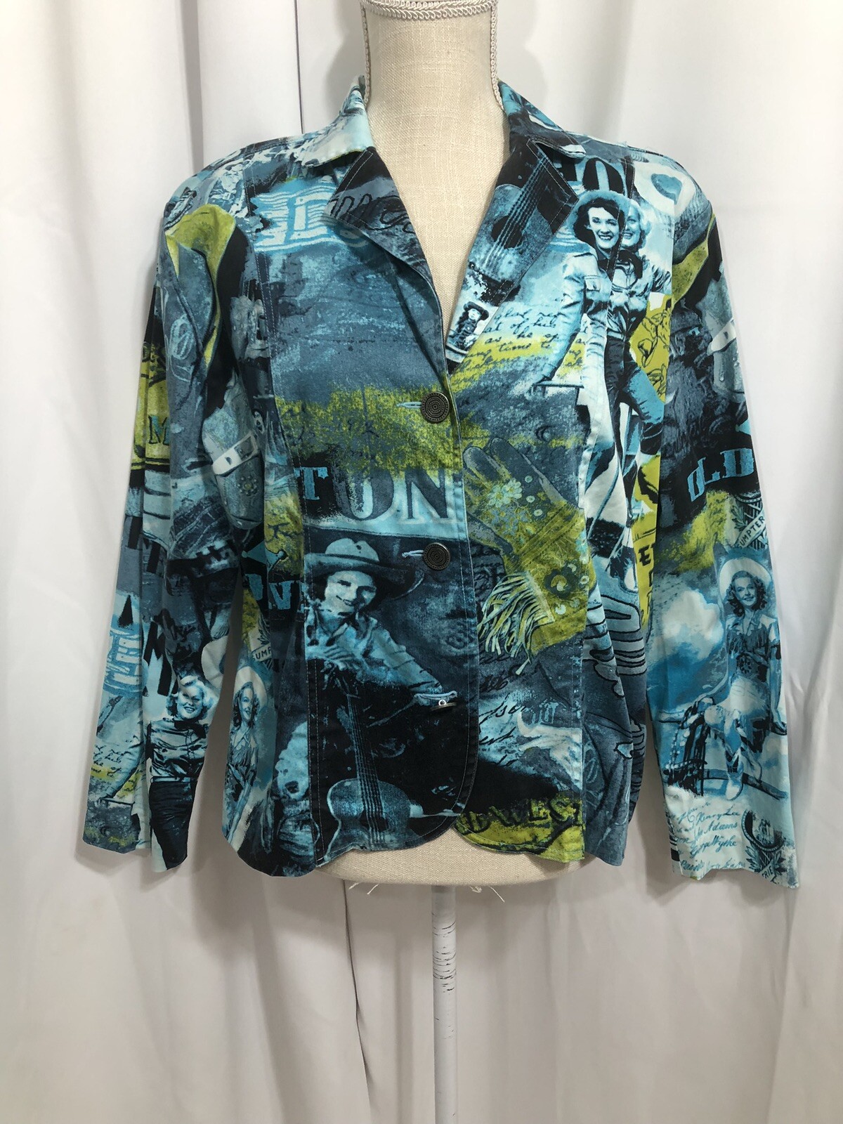 Vintage Blazer Jacket – Western Theme – Vintage Erin London Cowgirl Print Blazer