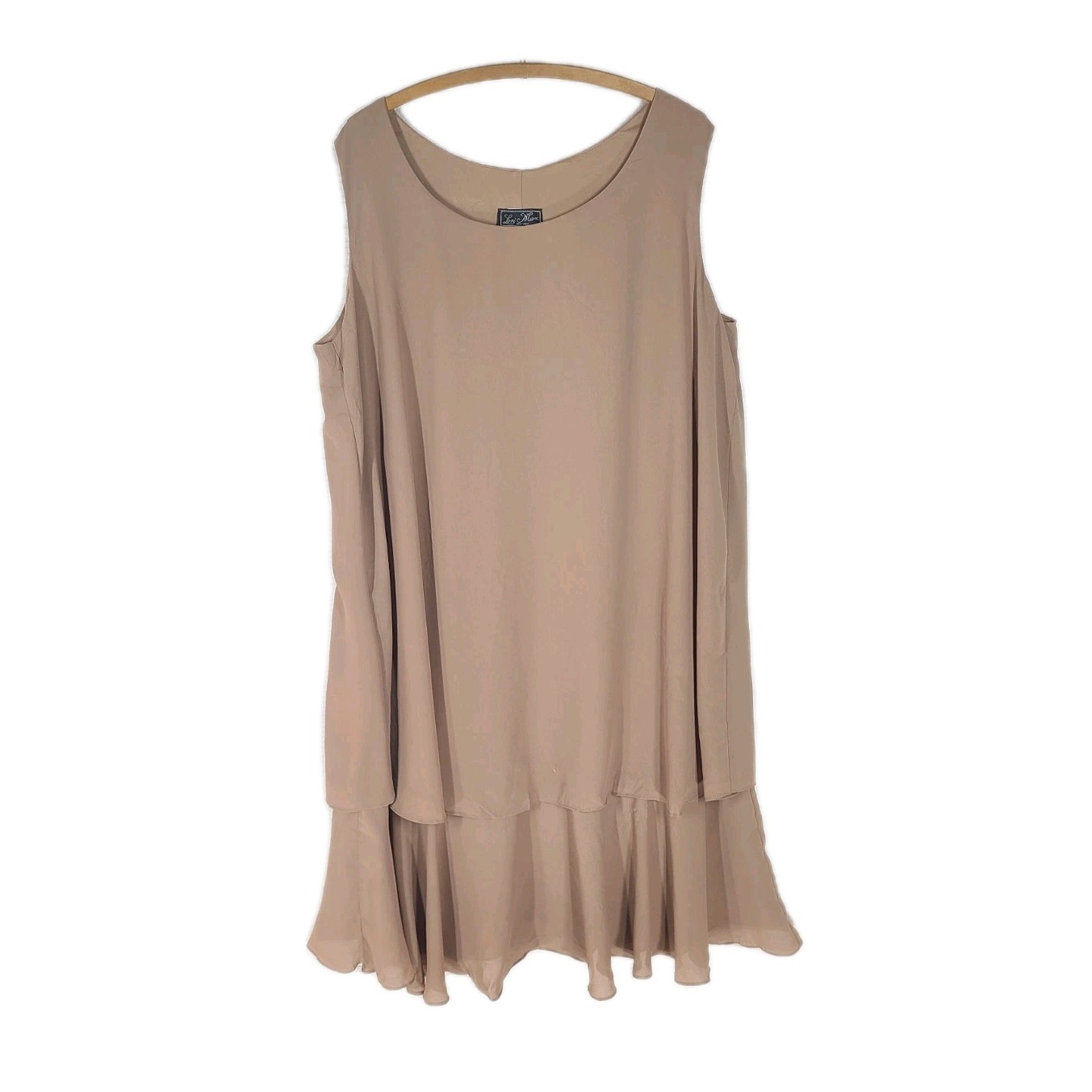 Vintage 1990s Plus Size Dress 3X 4X Trapeze Layered Tan Crepe Unique Minimal