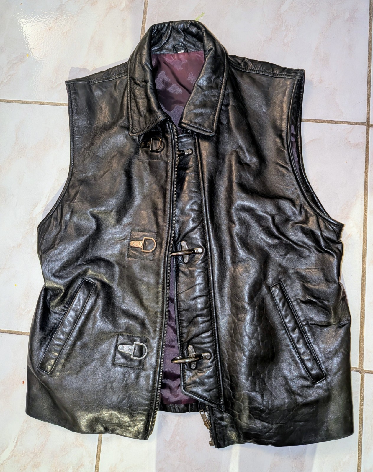 Black Leather Andrew Marc Leather Vest & Isaac Maserati Skirt 2pc LOT