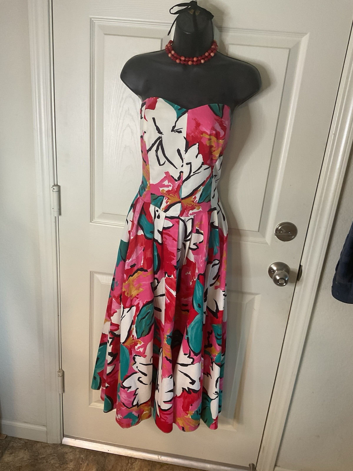 VINTAGE FLORAL COTTAGE CORE 1980s STRAPLESS PARTY TEA DRESS Studio E 10-12