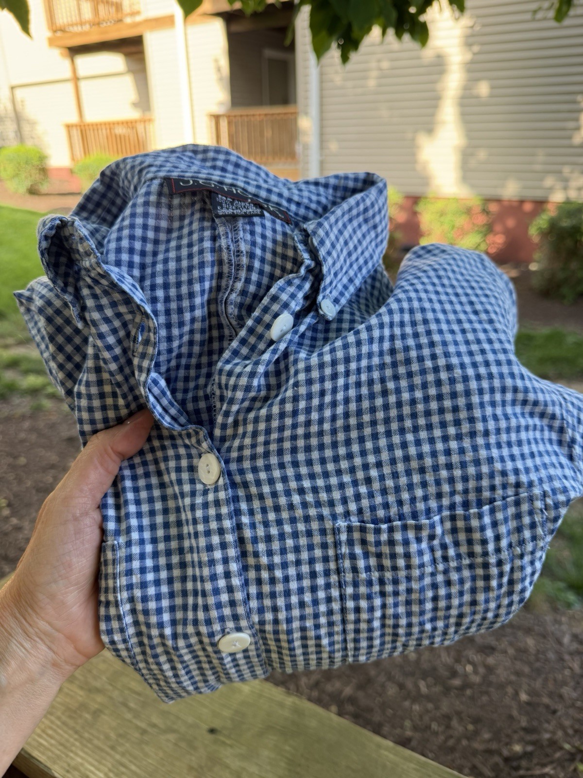 Vintage 80s JG Hook blue white gingham seersucker midi dress button 12 preppy