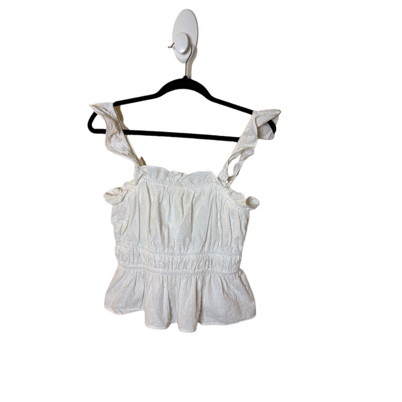 Love Riche White Smocked Ruffle Strap Peplum Camisole