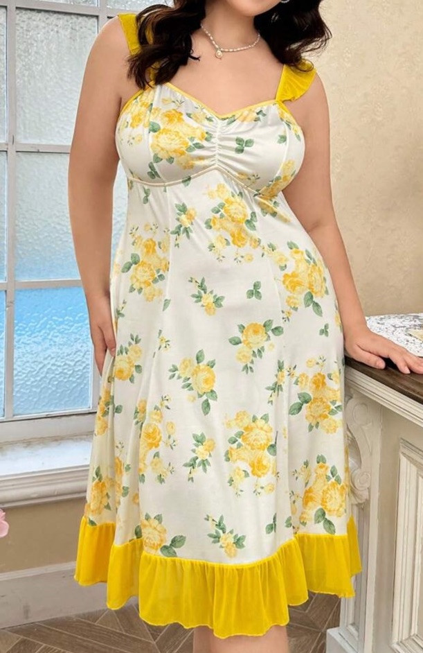 Pretty Yelo Floral SATINi Silky Cottage-Core Ruffled Nightdress Nightgown NEW 5X