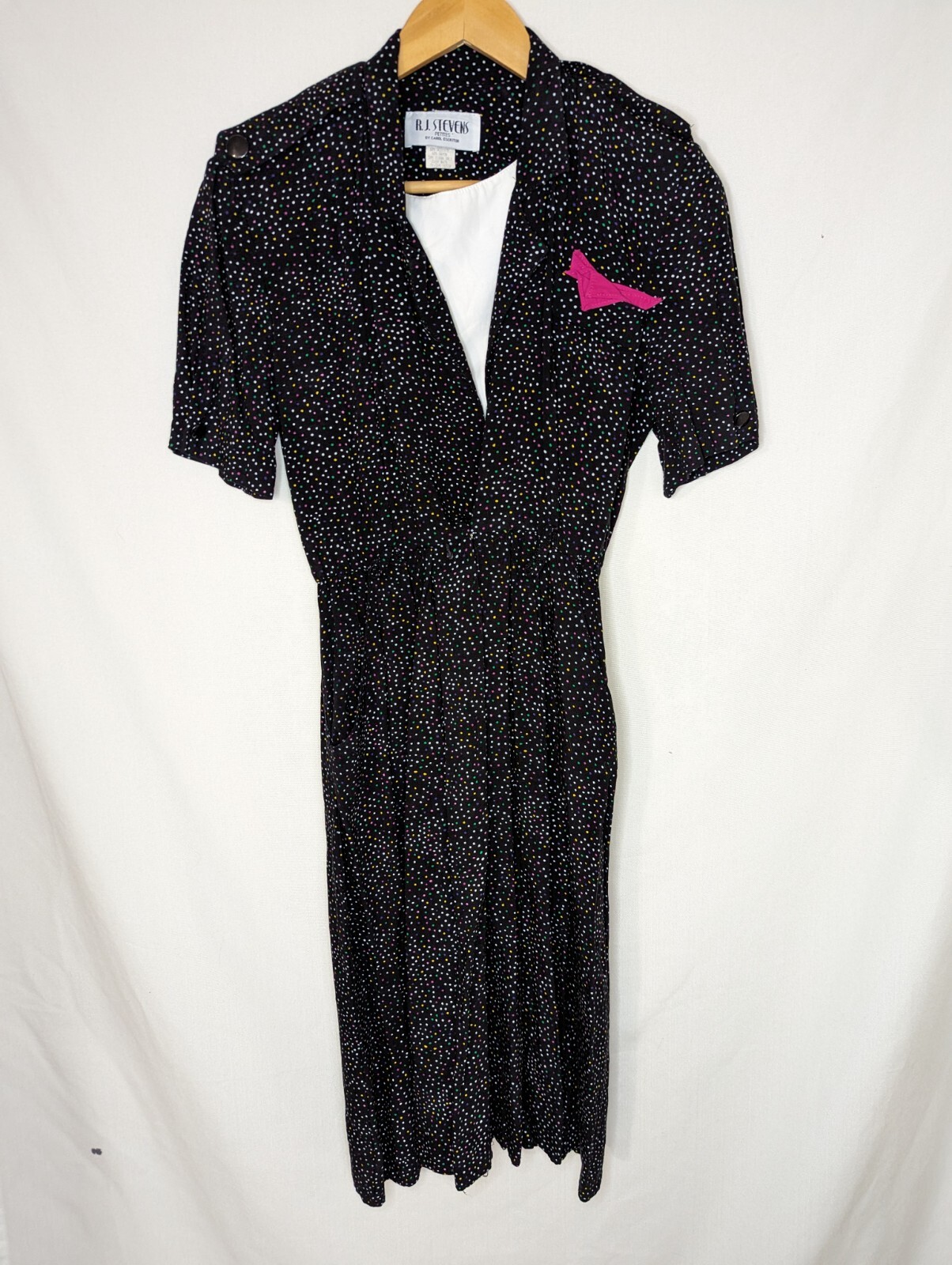 Vintage RJ Stevens by Carol Escritor Black Colorful Polka Dot Dress Sz 4 Pockets