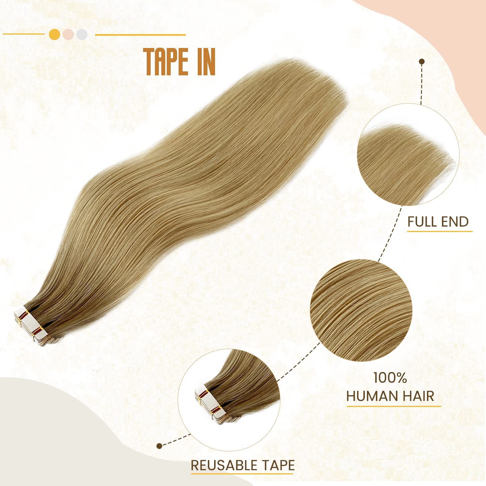 Highlight Tape in Hair Extensions Human Hair for Women,20 Inch Balayage Colored