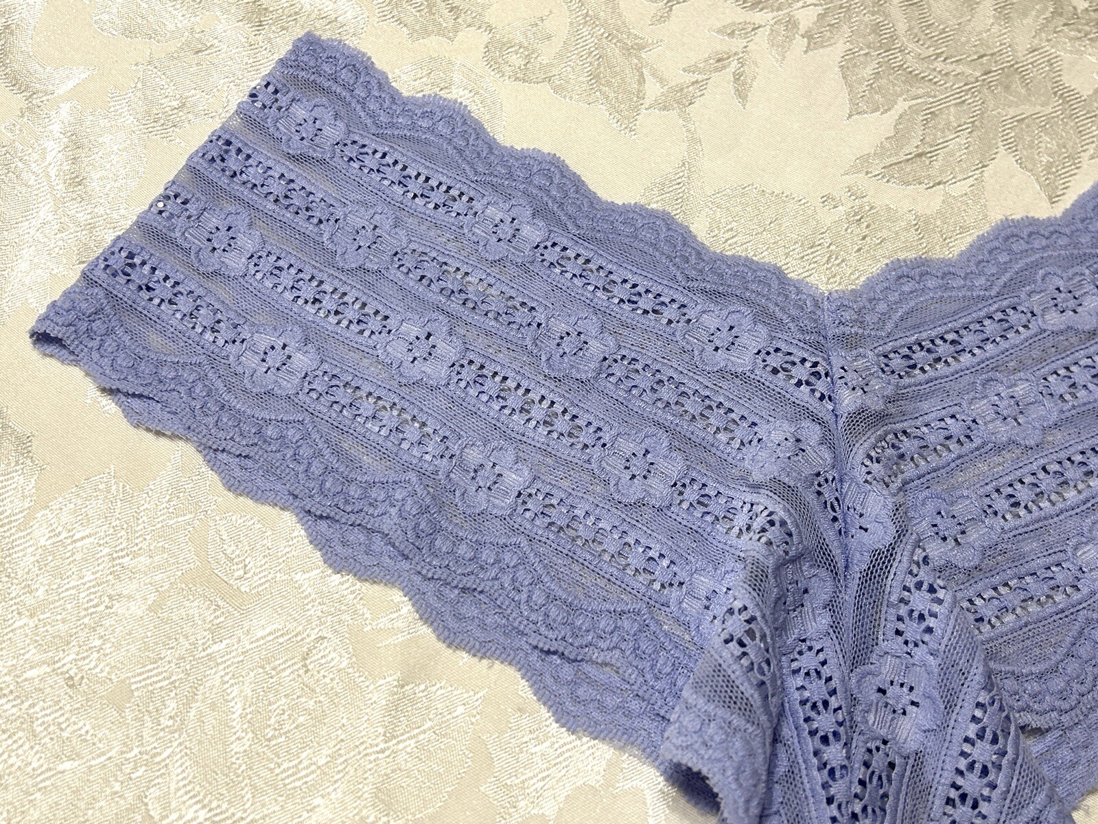 Vtg Unbranded Embroidered Floral Stretch Lace Sz 9 Blue Hipster Panties #244