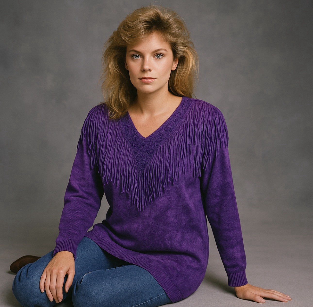 Vintage Art Express Purple Tie Dye Sweater One Size Fringe 80s Glam Western USA