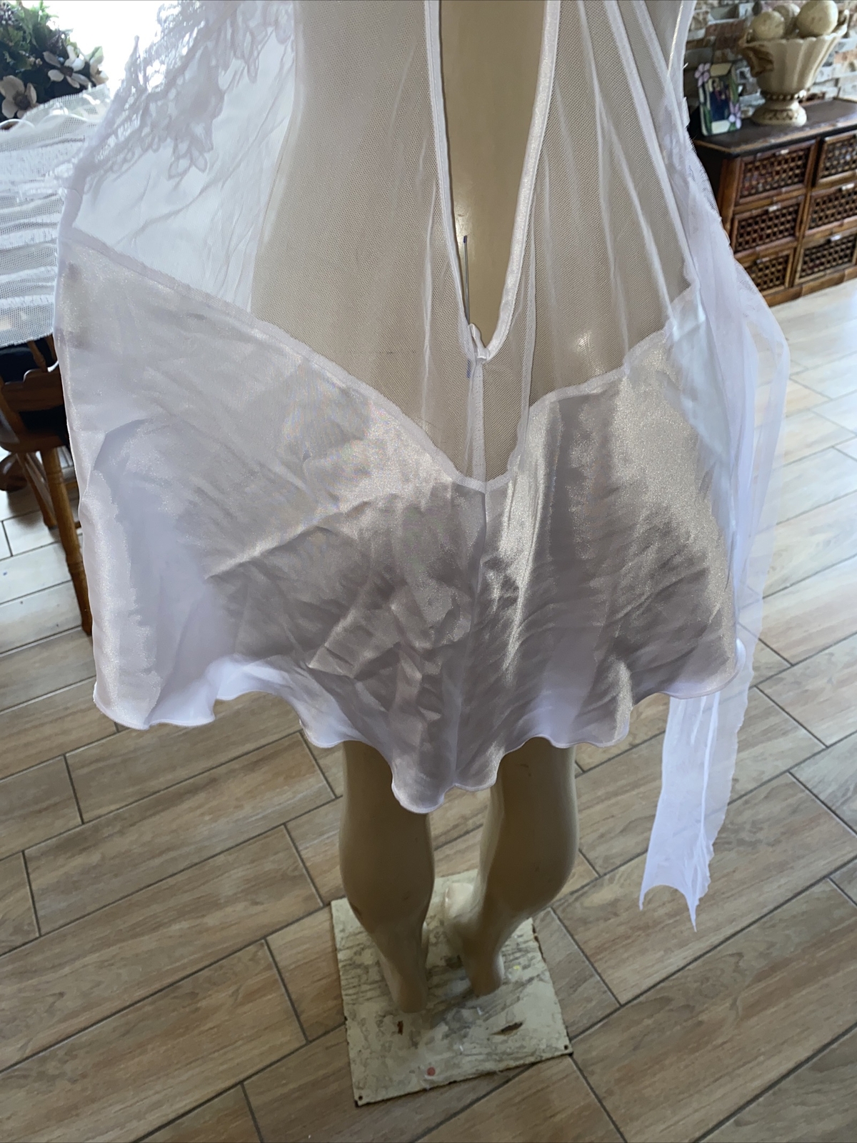 VTG Intimate Attitudes Plus Size 1X Satin Lace SHEER BABYDOLL TIEBACK SWC