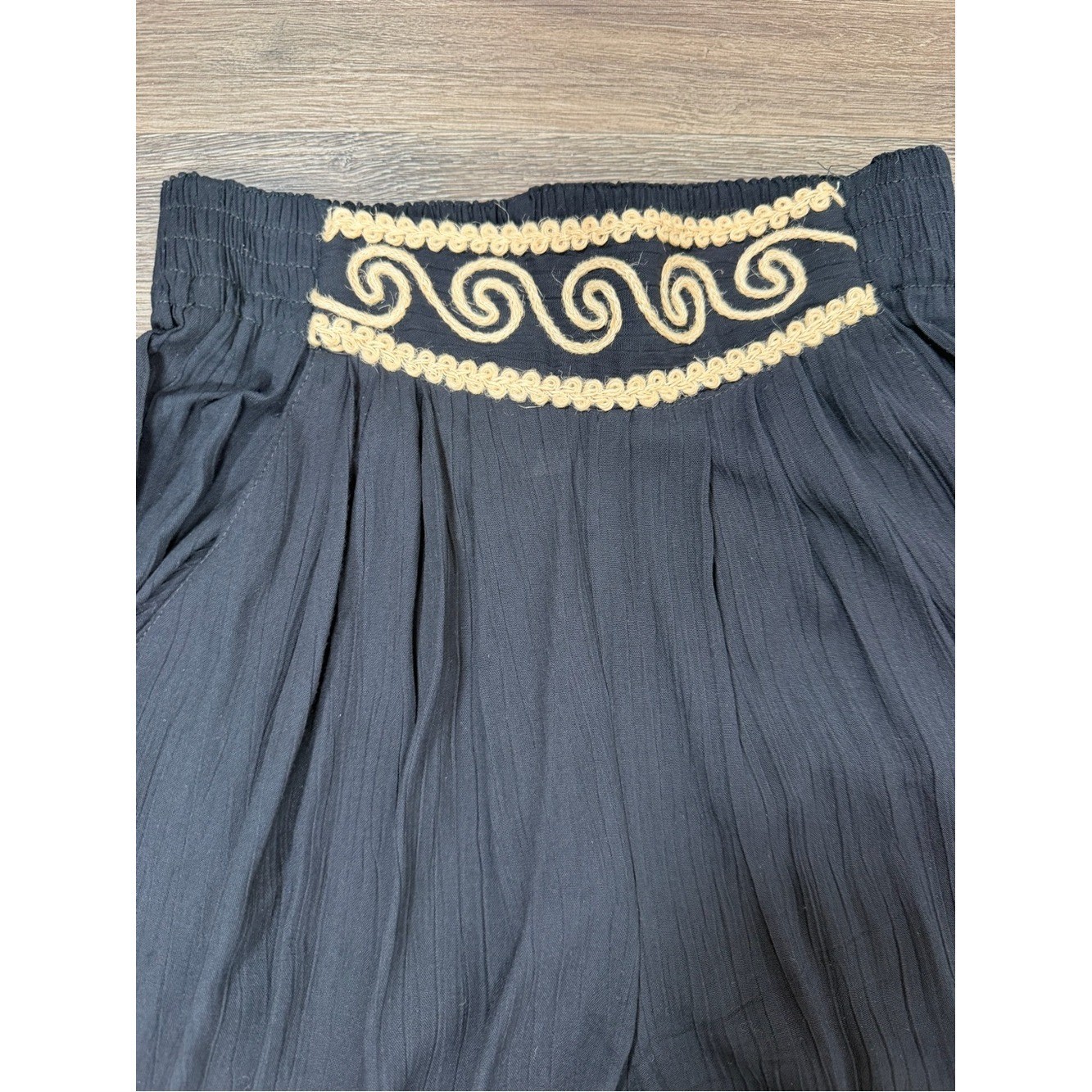 Vintage Carole Little Petites Black Rayon Boho Embroidered 2 Pc Set Size 2