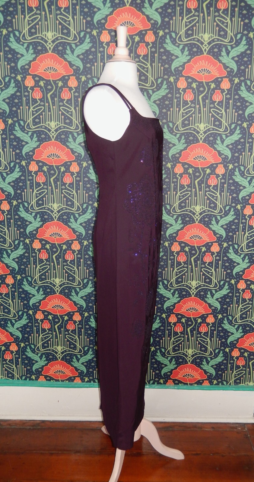 Vintage 90&rsquo;s Y2K CDC Purple Beaded Whimsigoth Grunge Homecoming Maxi Dress