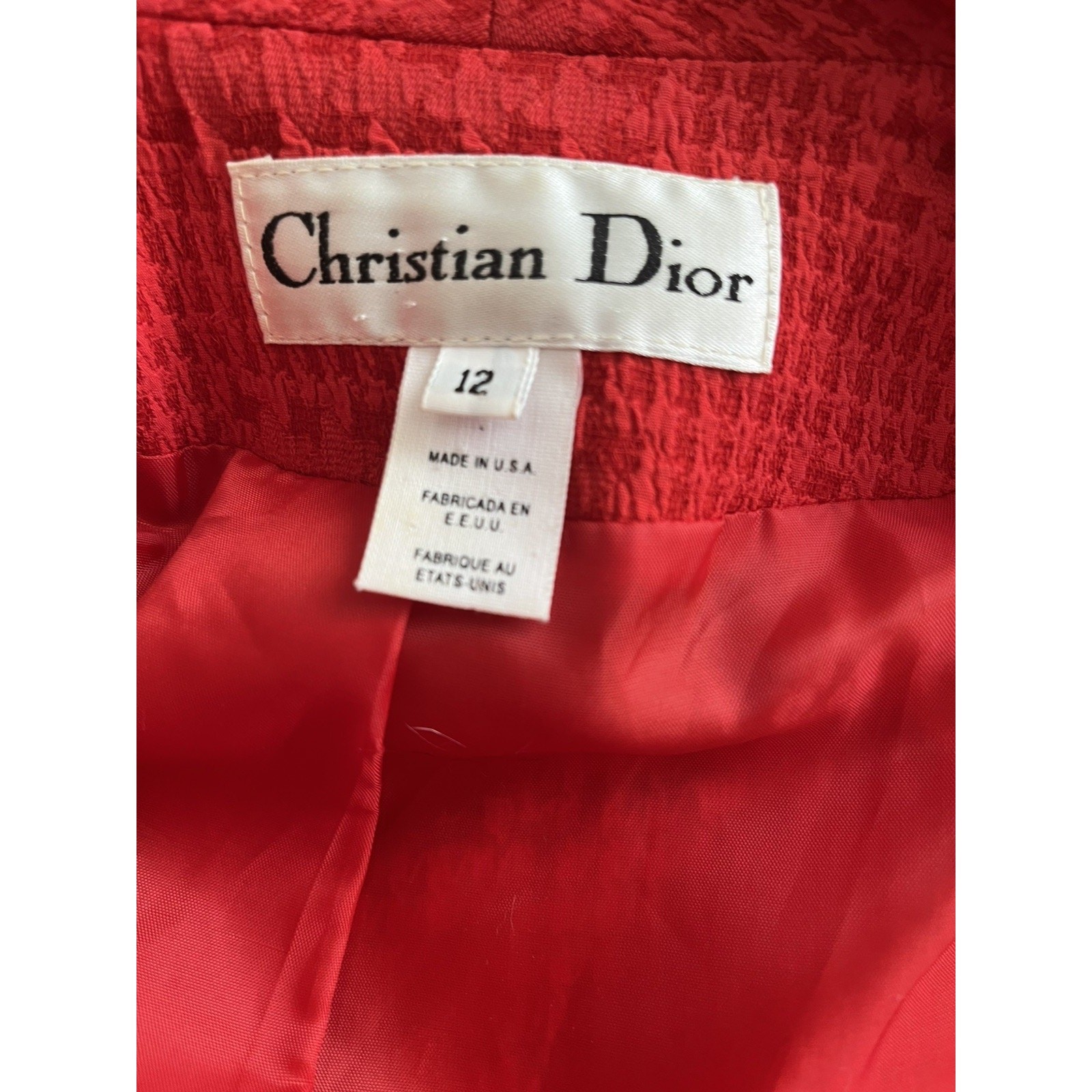 Vintage Christian Dior Y2k Red Double Breasted Skirt Suit Set Size 12