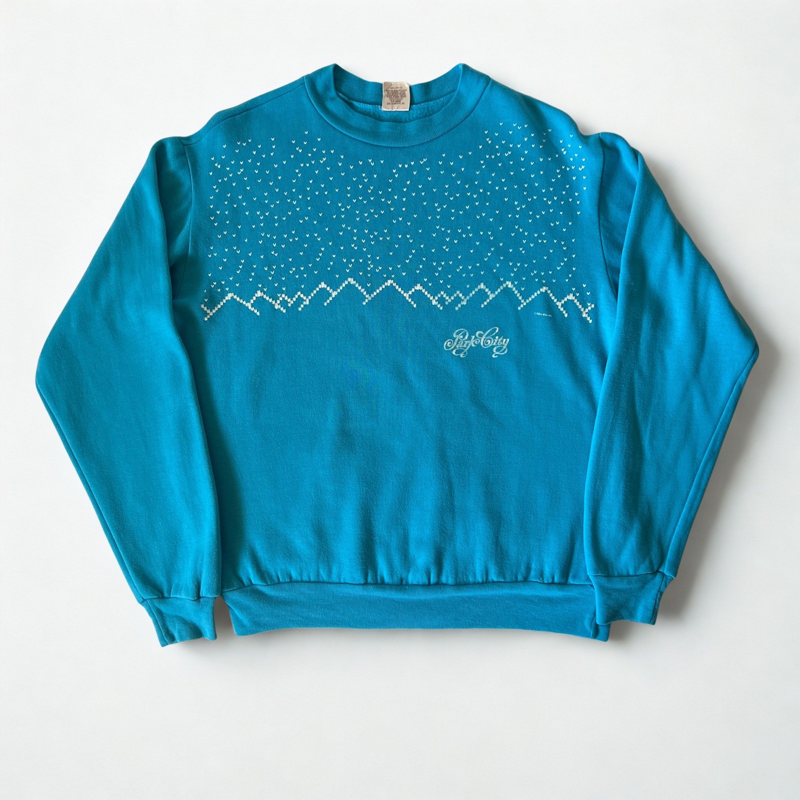 Vintage Park City Utah Teal Graphic Sweatshirt Fleece Lined Crewneck Size Large
