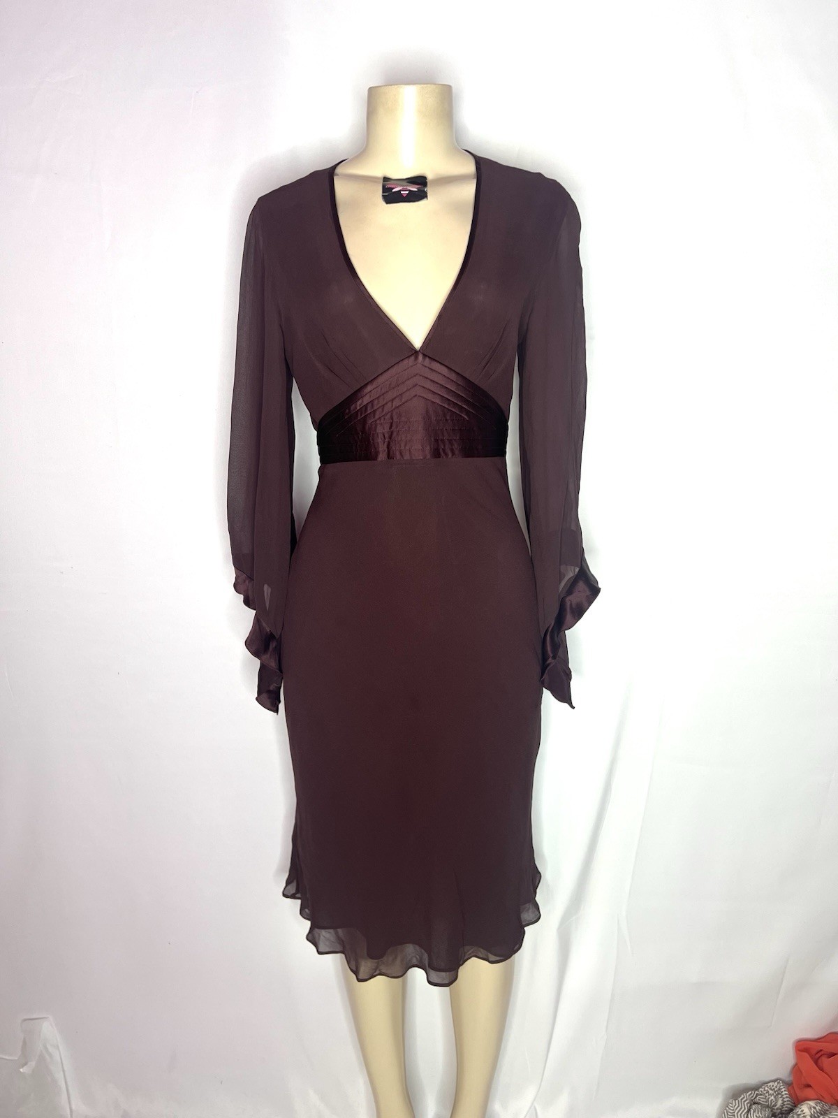 VINTAGE EXPRESS V NECK EMPIRE WAIST DEEP PLUM 100% SILK DRESS SZ 8