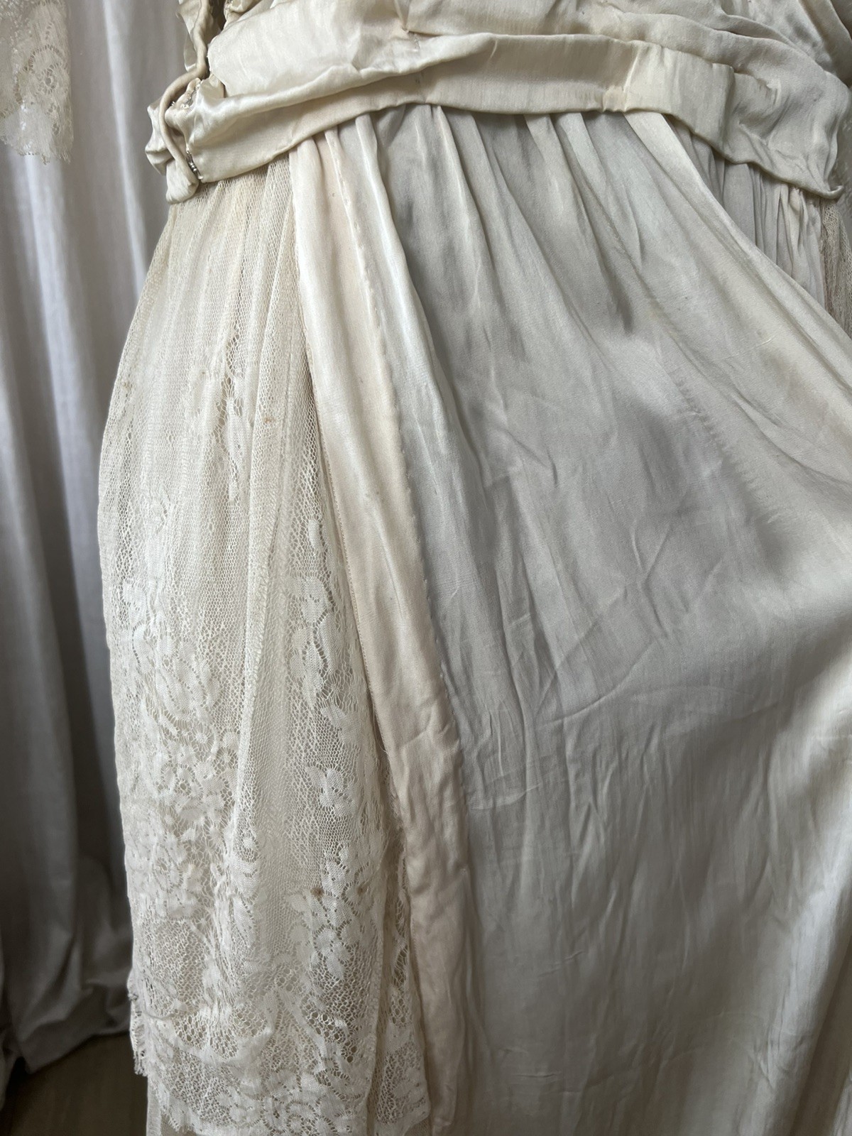 Stunning Antique Edwardian Silk Lace Wedding Dress with Original Shoes