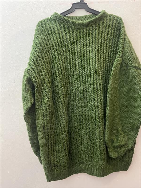 Vintage 1990s Handmade Green Wool Sweater – Cozy Knit Pullover, Family Heirloom