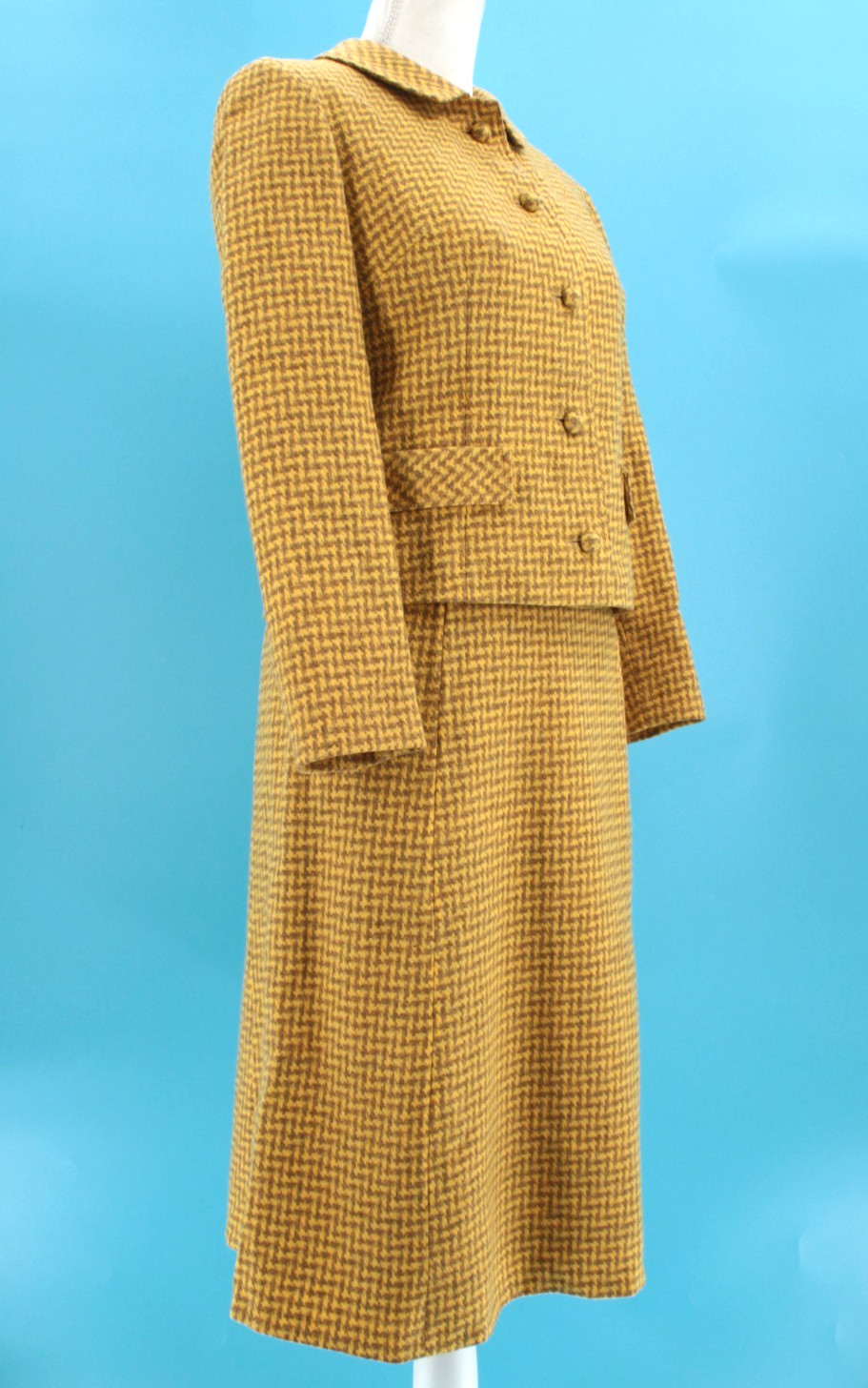 VTG Women&rsquo;s 60s 2 Pc Pendleton Yellow & Beige Wool Dress Suit XS/S 1960s