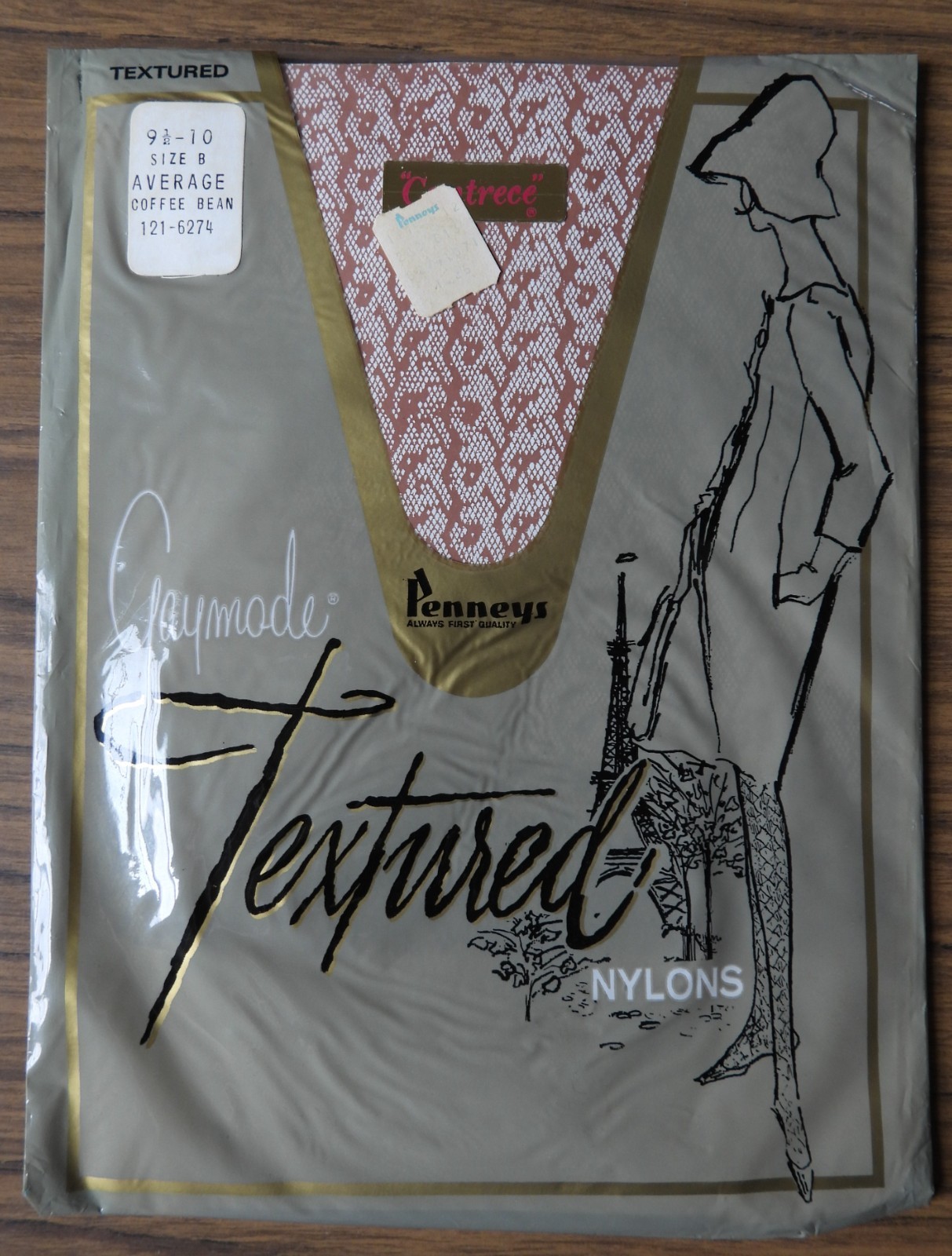 Pair NOS Vtg Penney&rsquo;s Gaymode Textured Seamless STOCKINGS Coffee Bean Average B